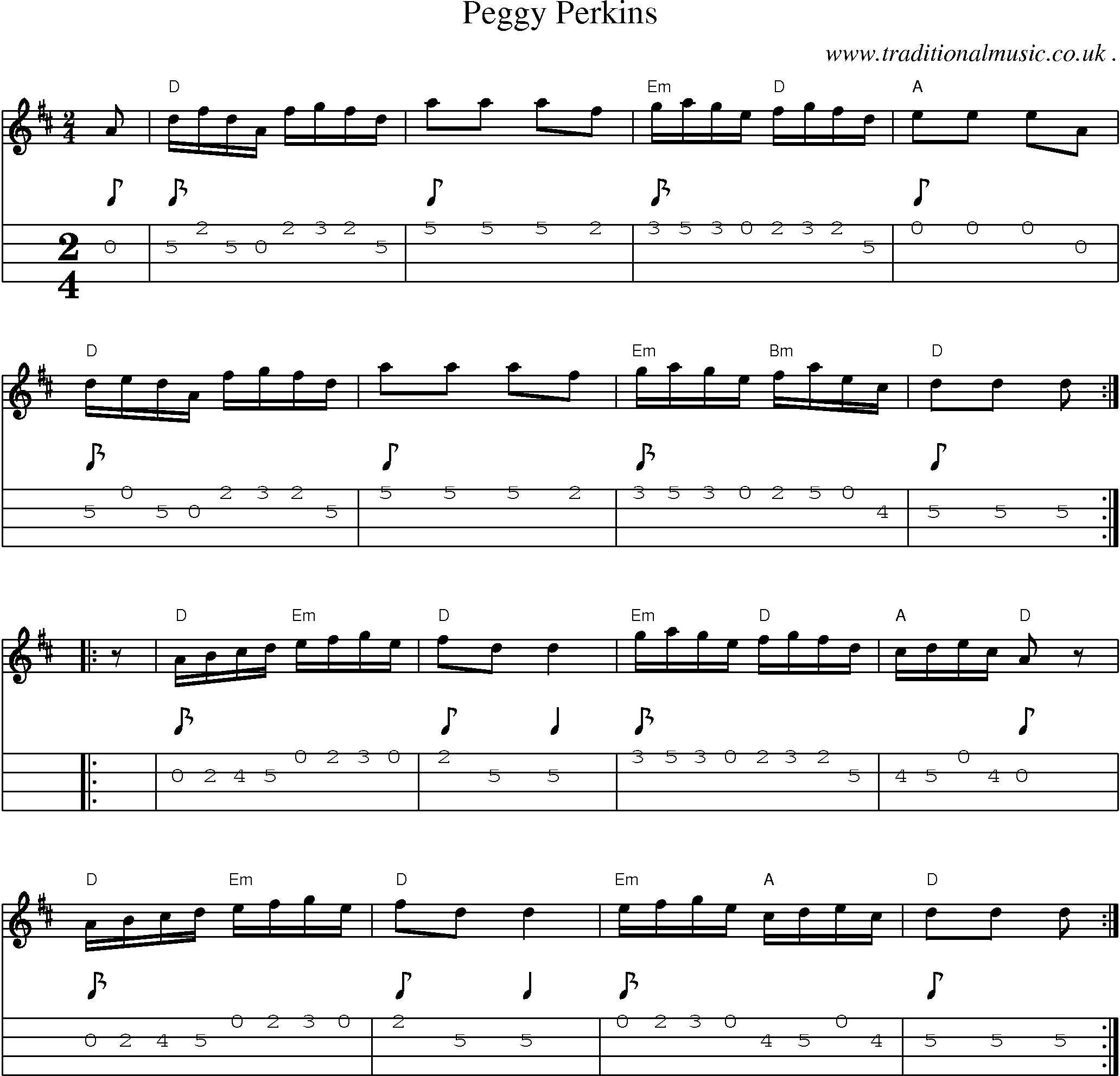 Music Score and Guitar Tabs for Peggy Perkins