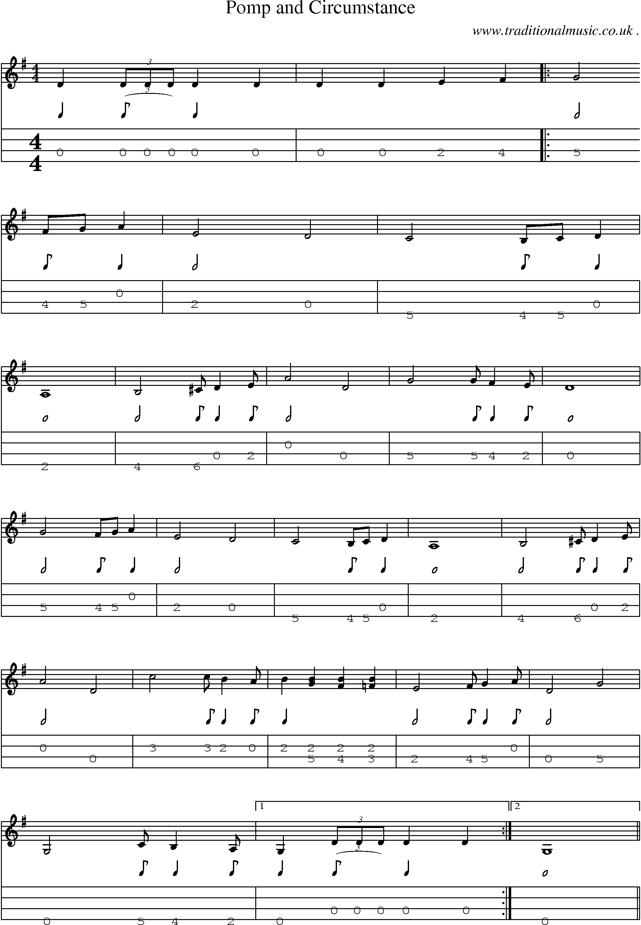 Music Score and Guitar Tabs for Pomp And Circumstance