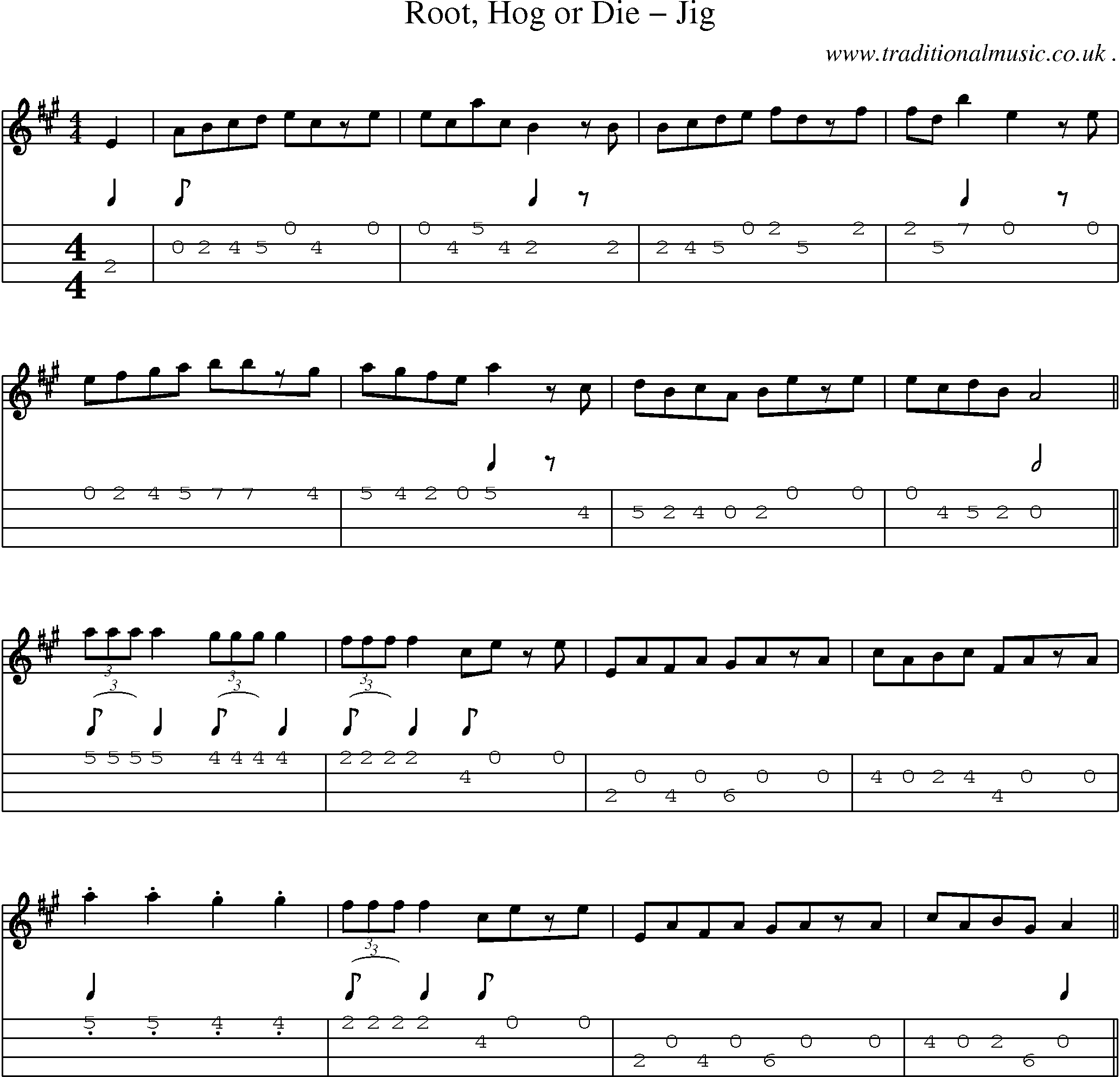 Music Score and Guitar Tabs for Root Hog Or Die Jig