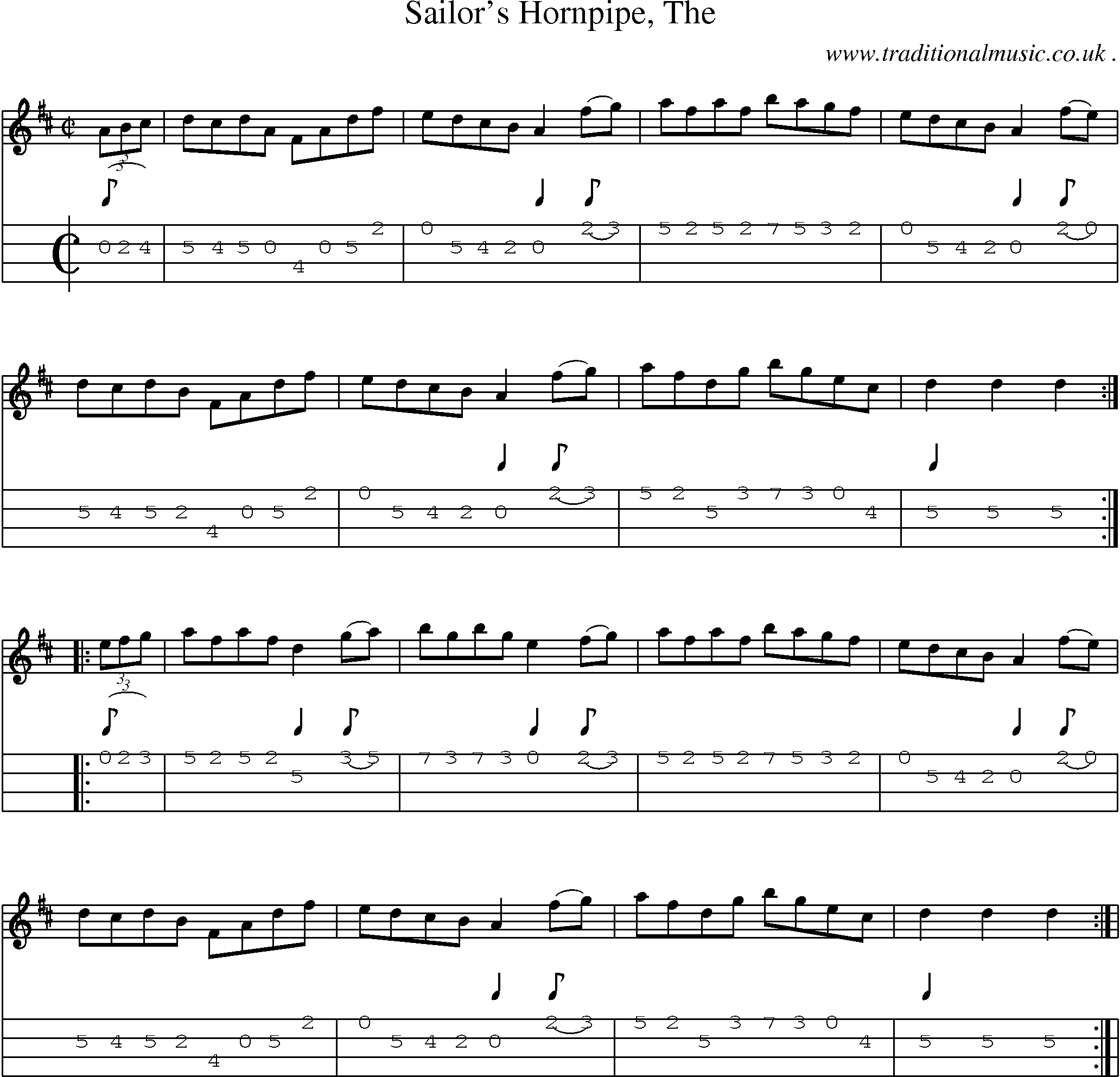 Music Score and Guitar Tabs for Sailors Hornpipe The