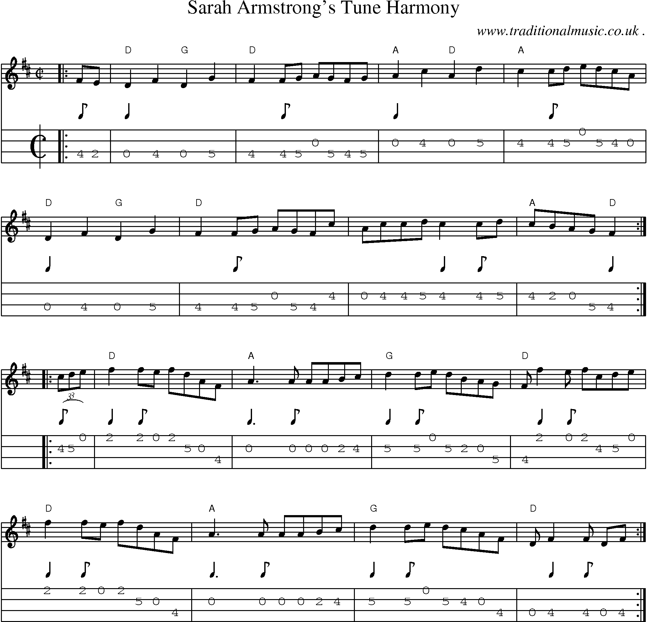 Music Score and Guitar Tabs for Sarah Armstrongs Tune Harmony