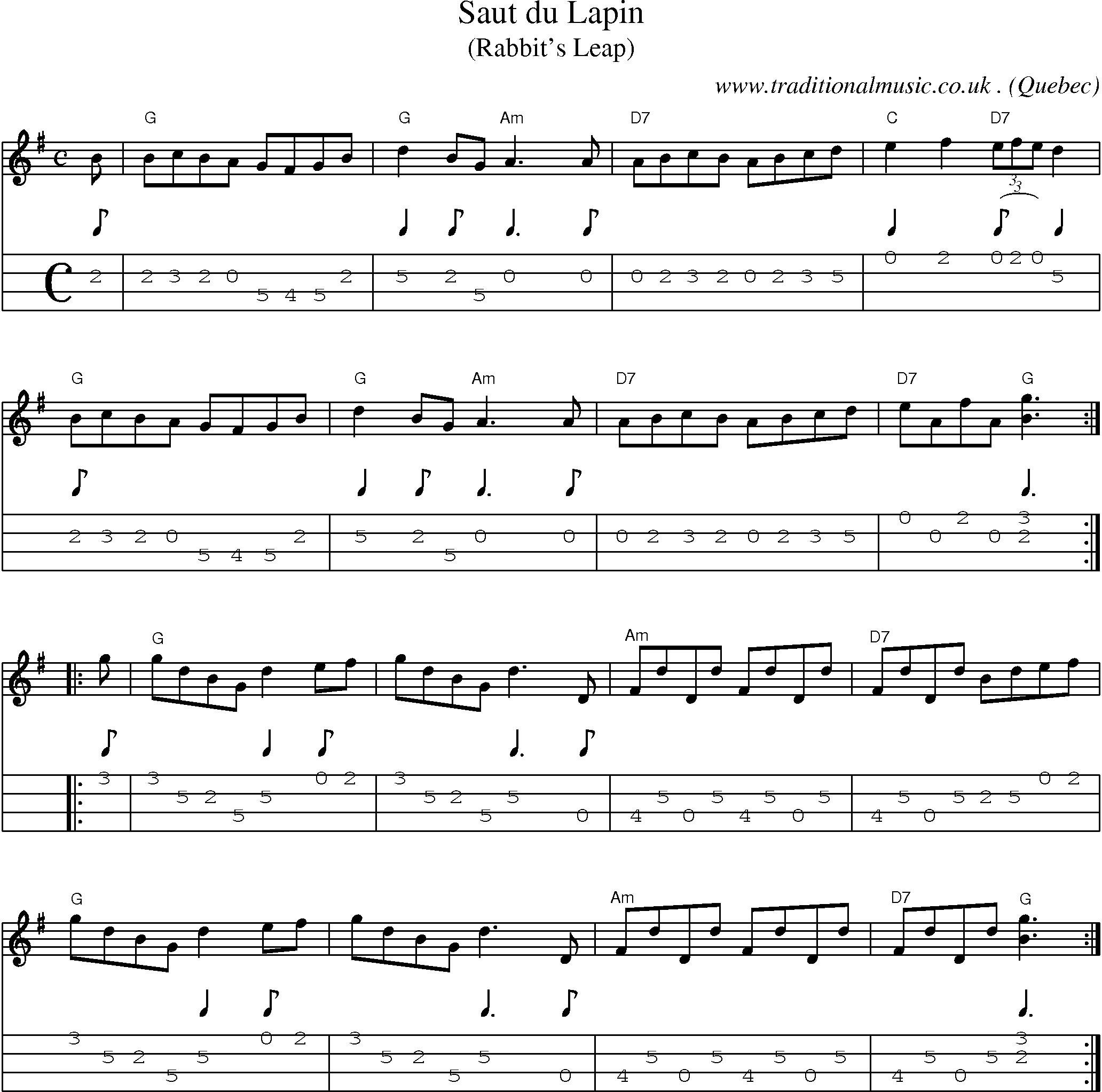 Music Score and Guitar Tabs for Saut Du Lapin 