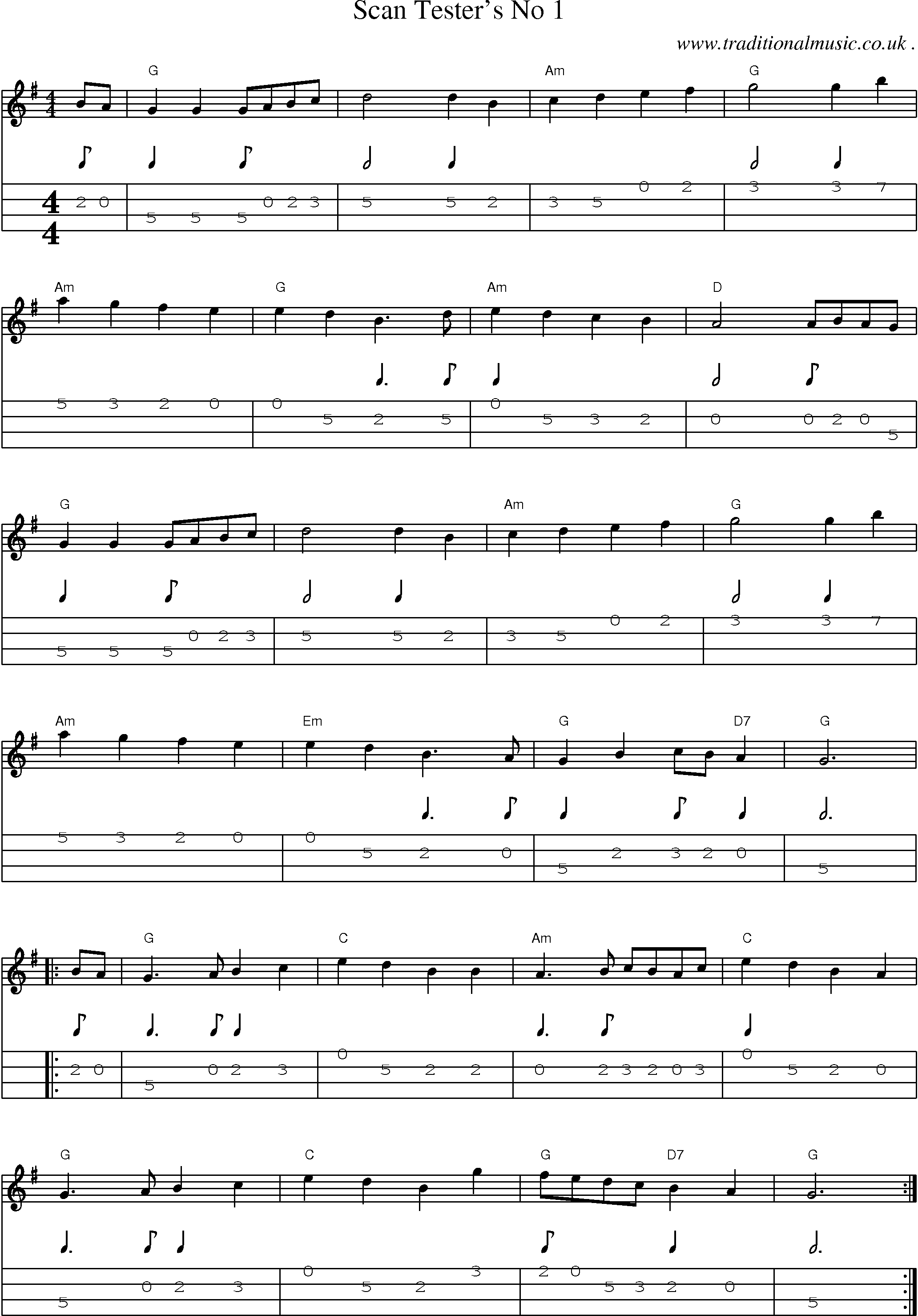 Music Score and Guitar Tabs for Scan Testers No 1