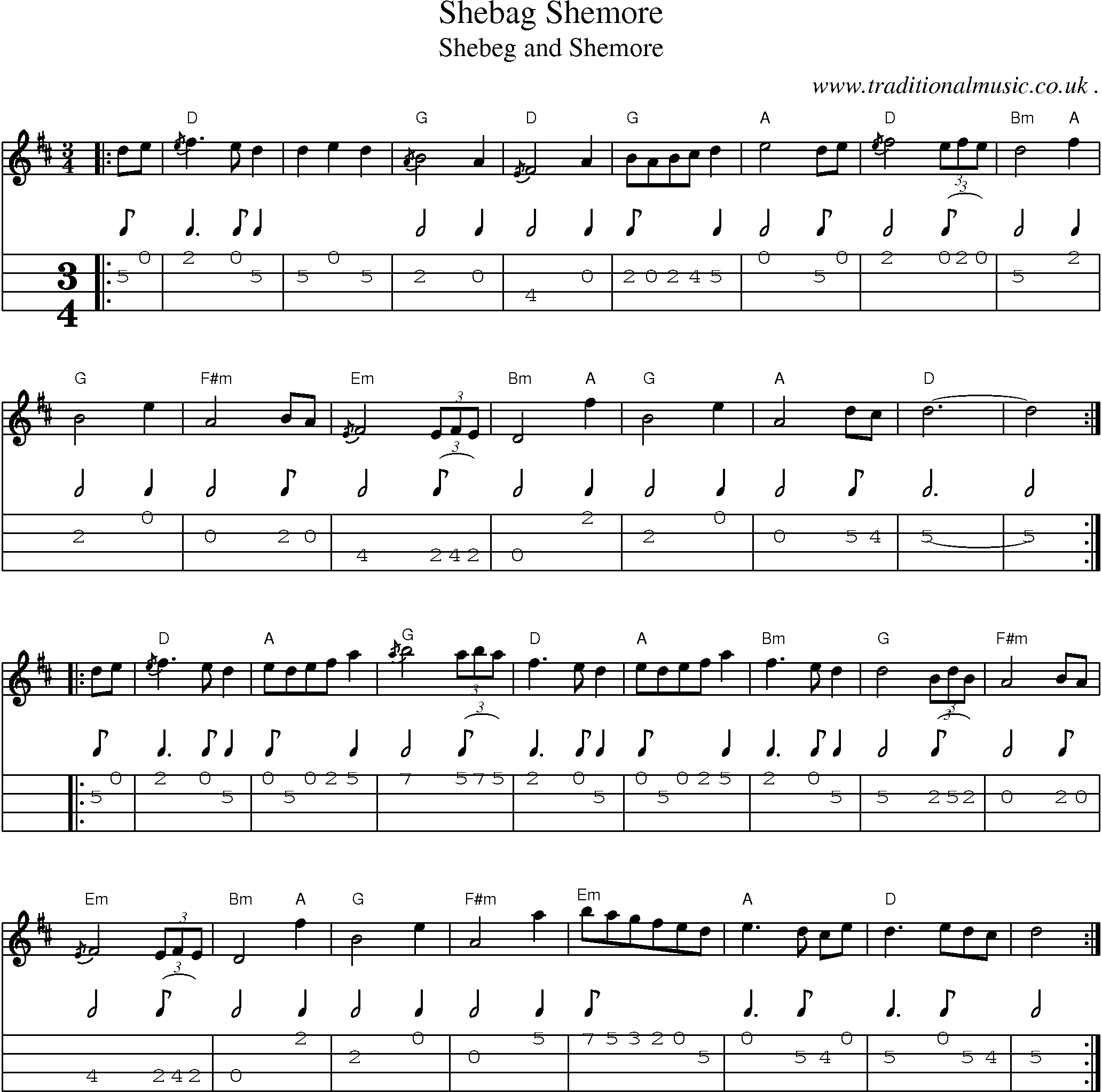 Music Score and Guitar Tabs for Shebag Shemore