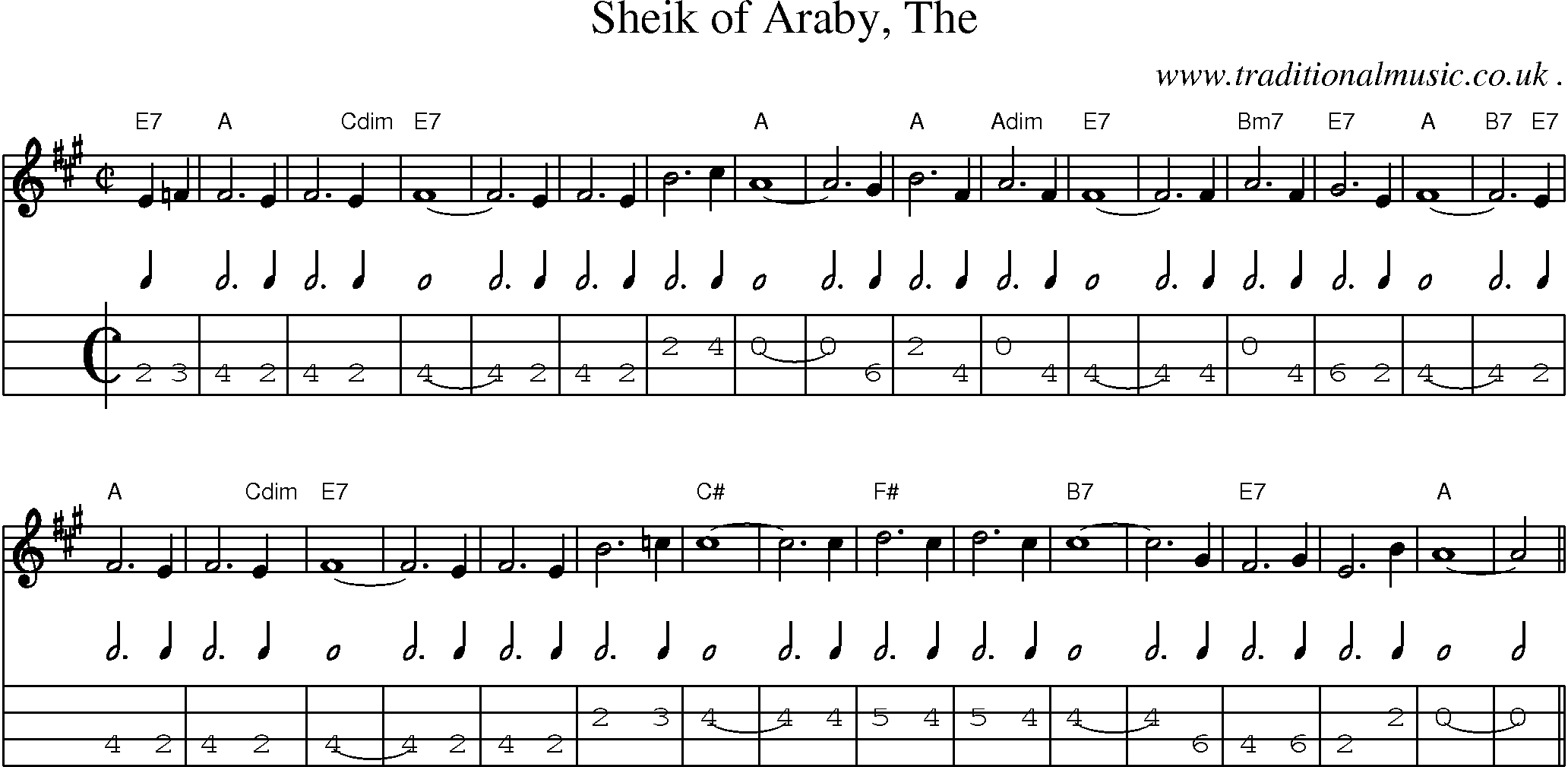 Music Score and Guitar Tabs for Sheik Of Araby The