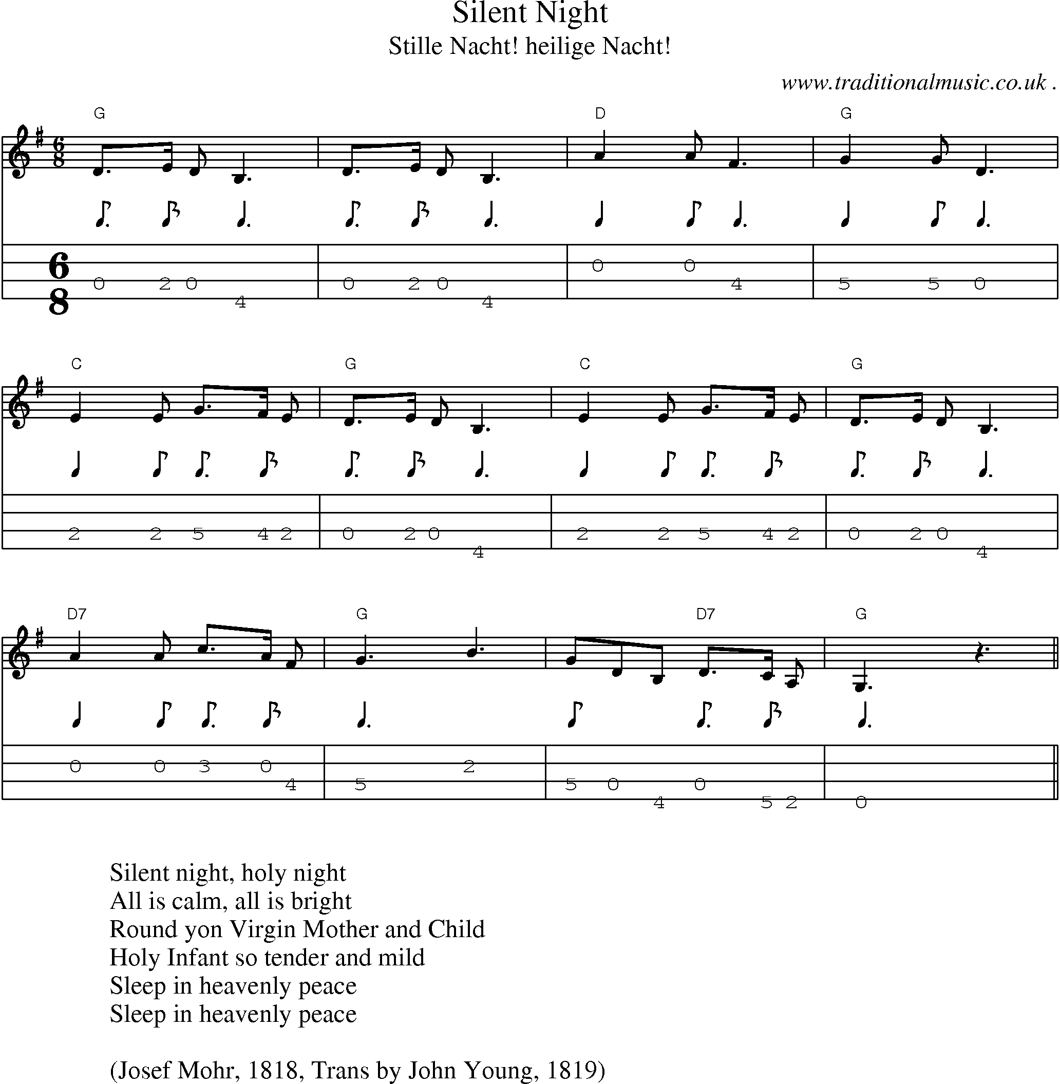 Music Score and Guitar Tabs for Silent Night