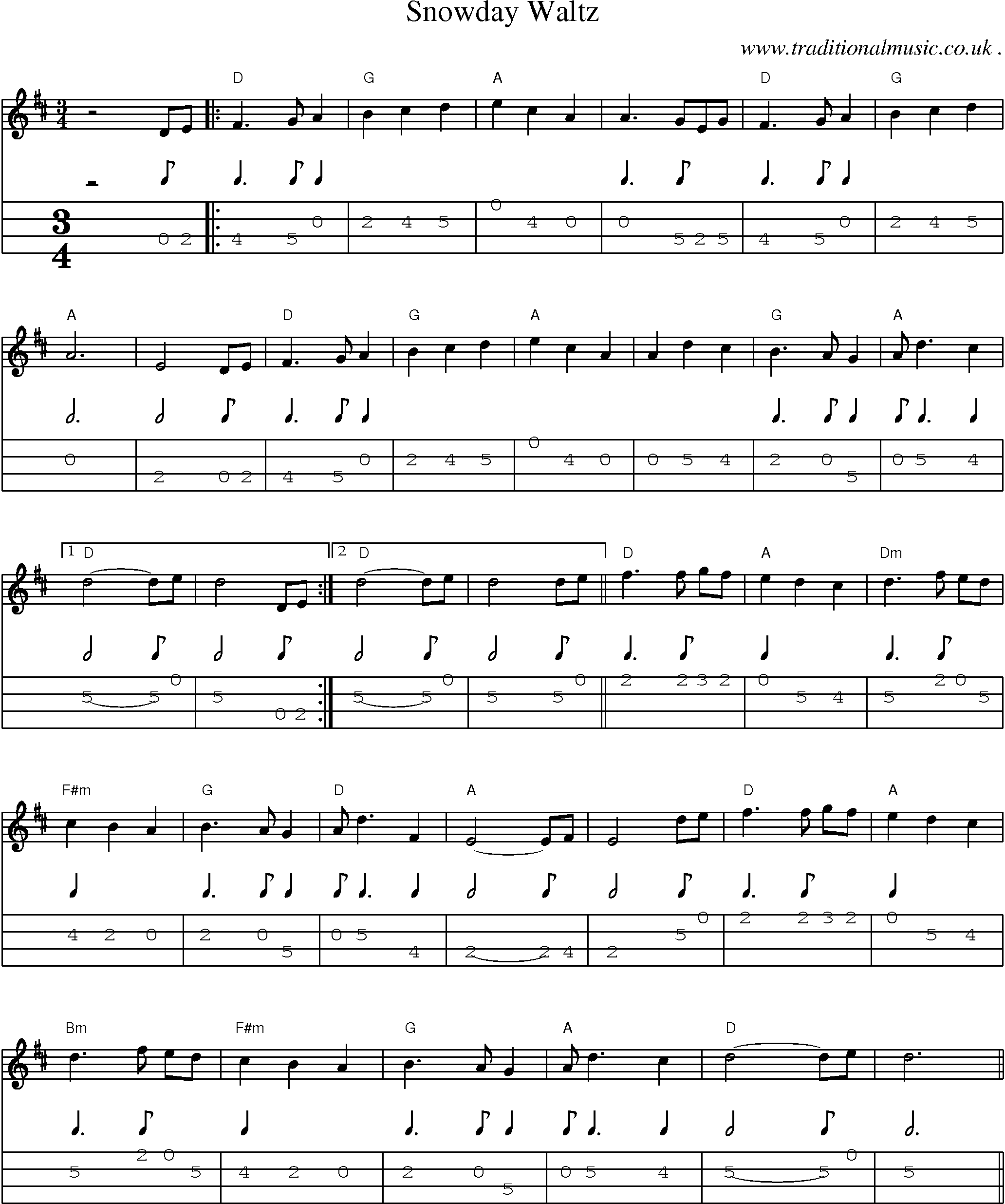 Music Score and Guitar Tabs for Snowday Waltz