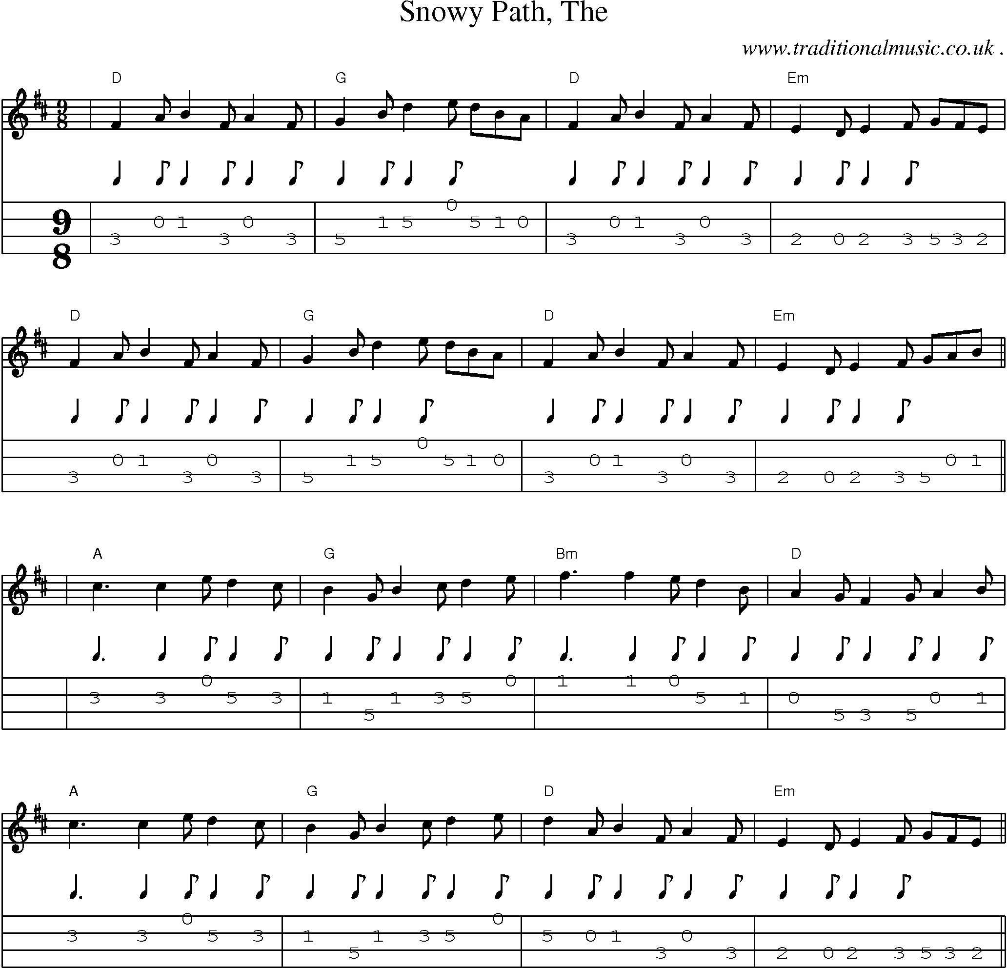 Music Score and Guitar Tabs for Snowy Path The