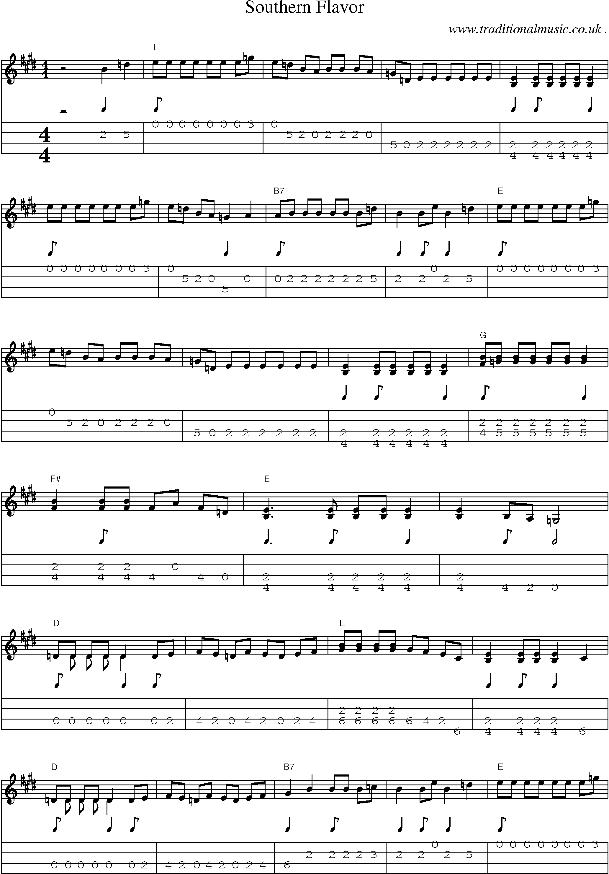 Music Score and Guitar Tabs for Southern Flavor