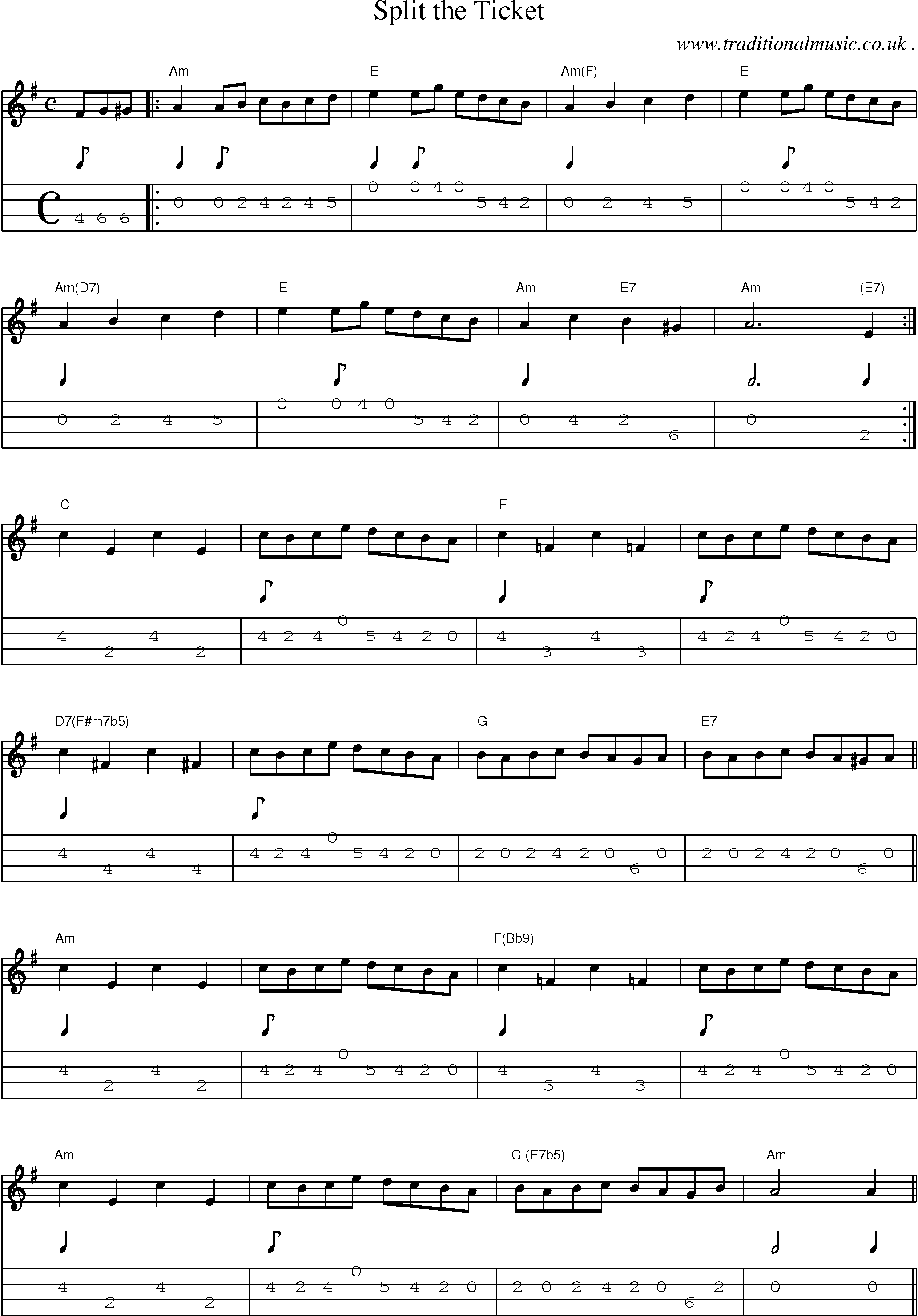 Music Score and Guitar Tabs for Split The Ticket