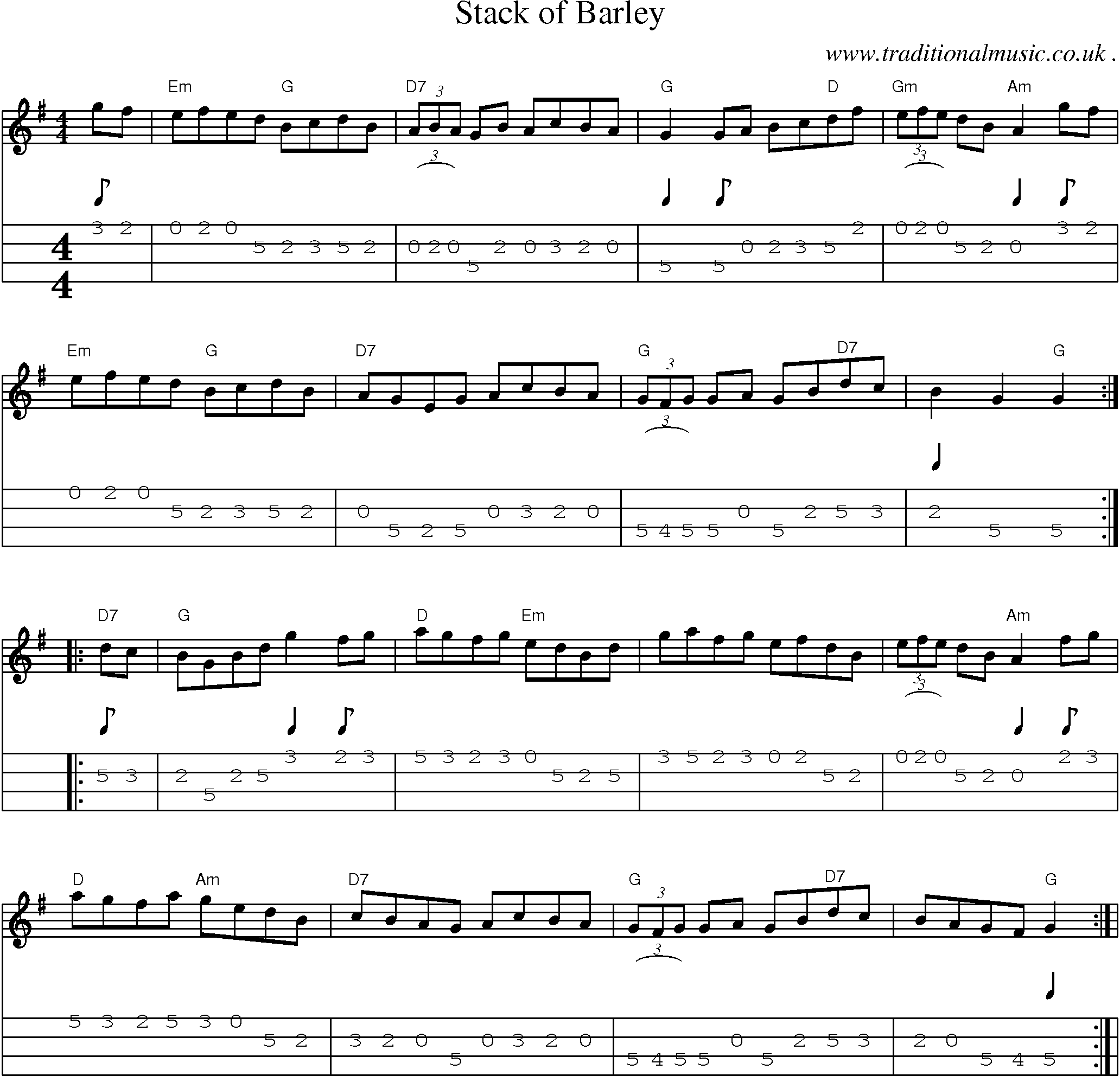 Music Score and Guitar Tabs for Stack Of Barley