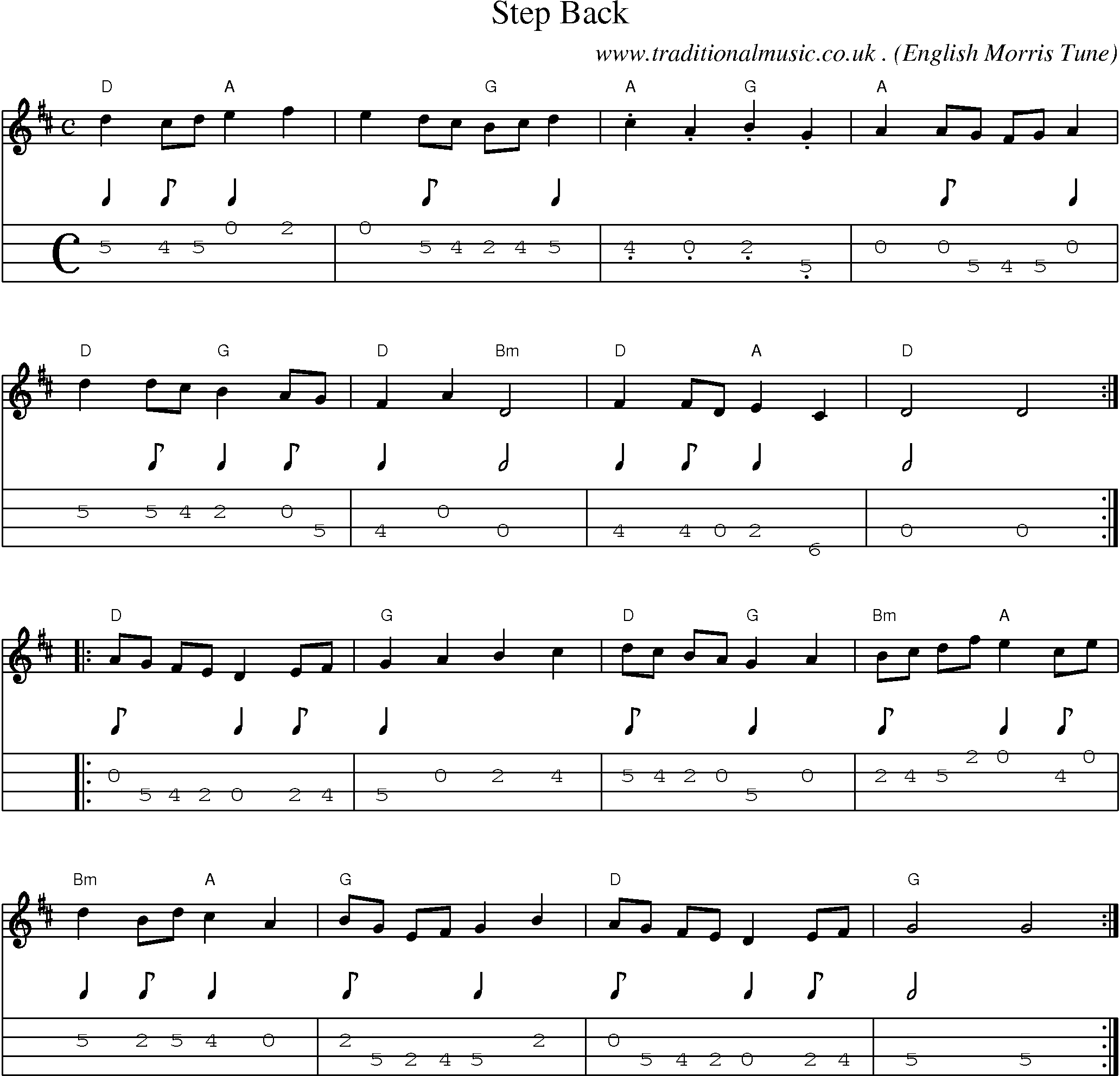Music Score and Guitar Tabs for Step Back