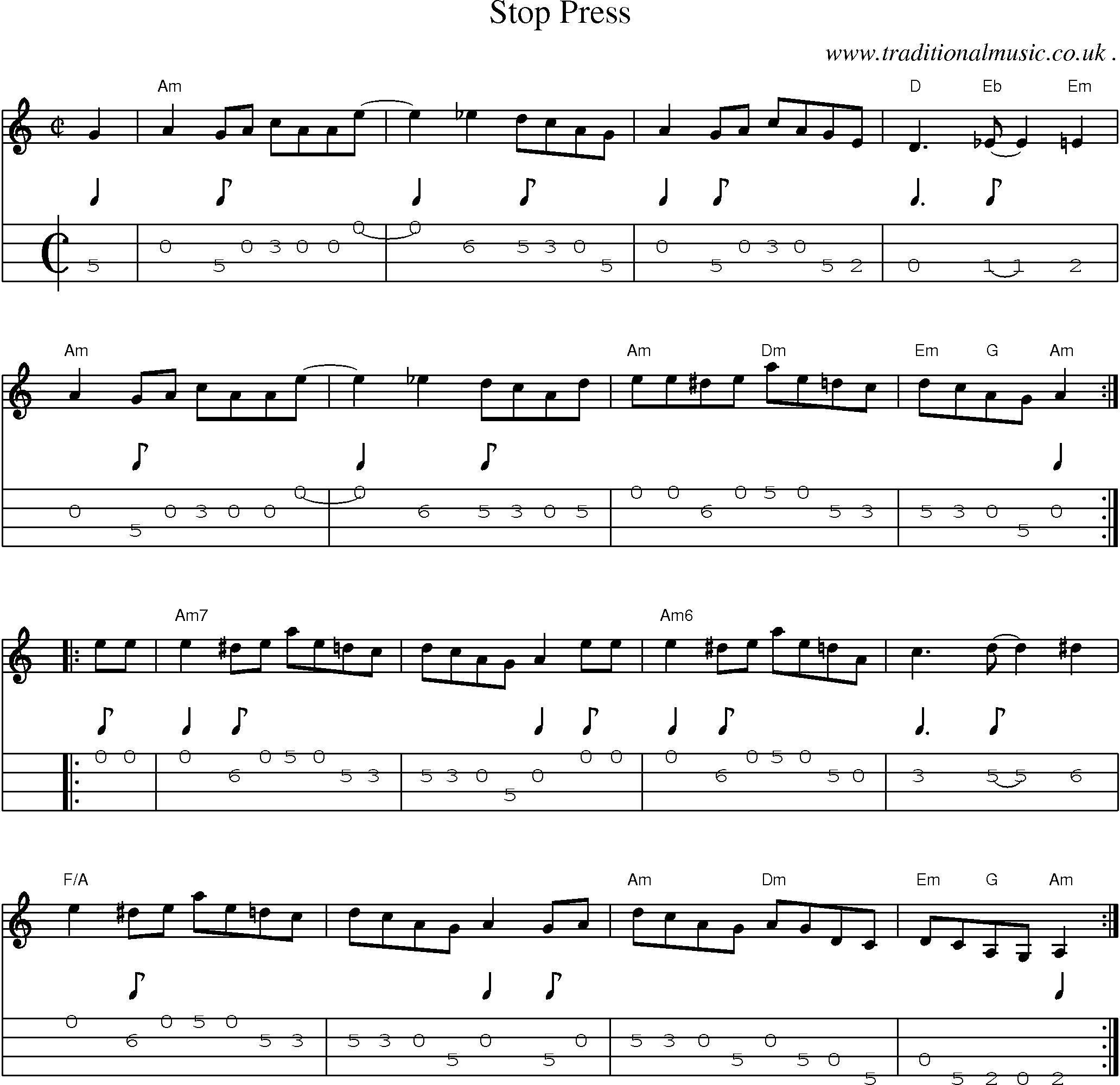 Music Score and Guitar Tabs for Stop Press