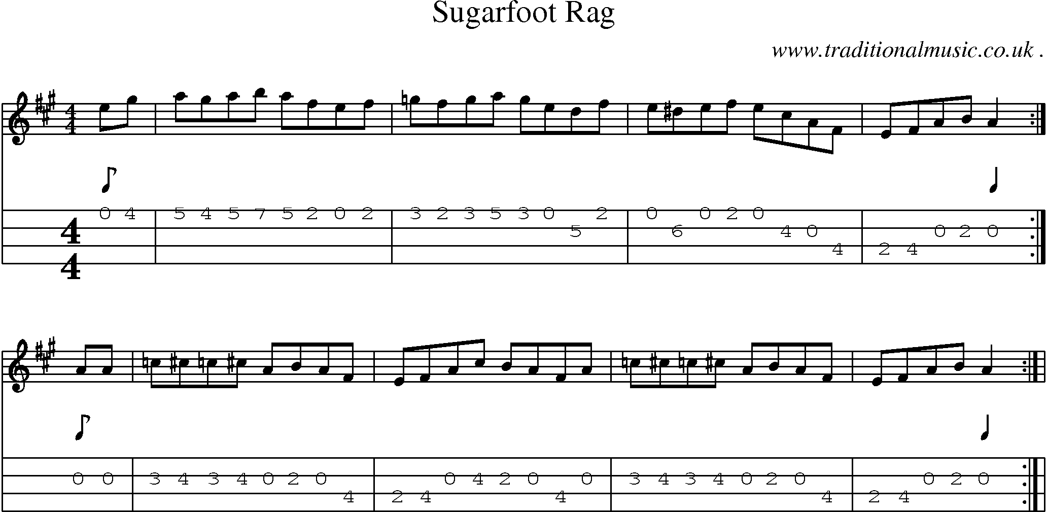 Music Score and Guitar Tabs for Sugarfoot Rag