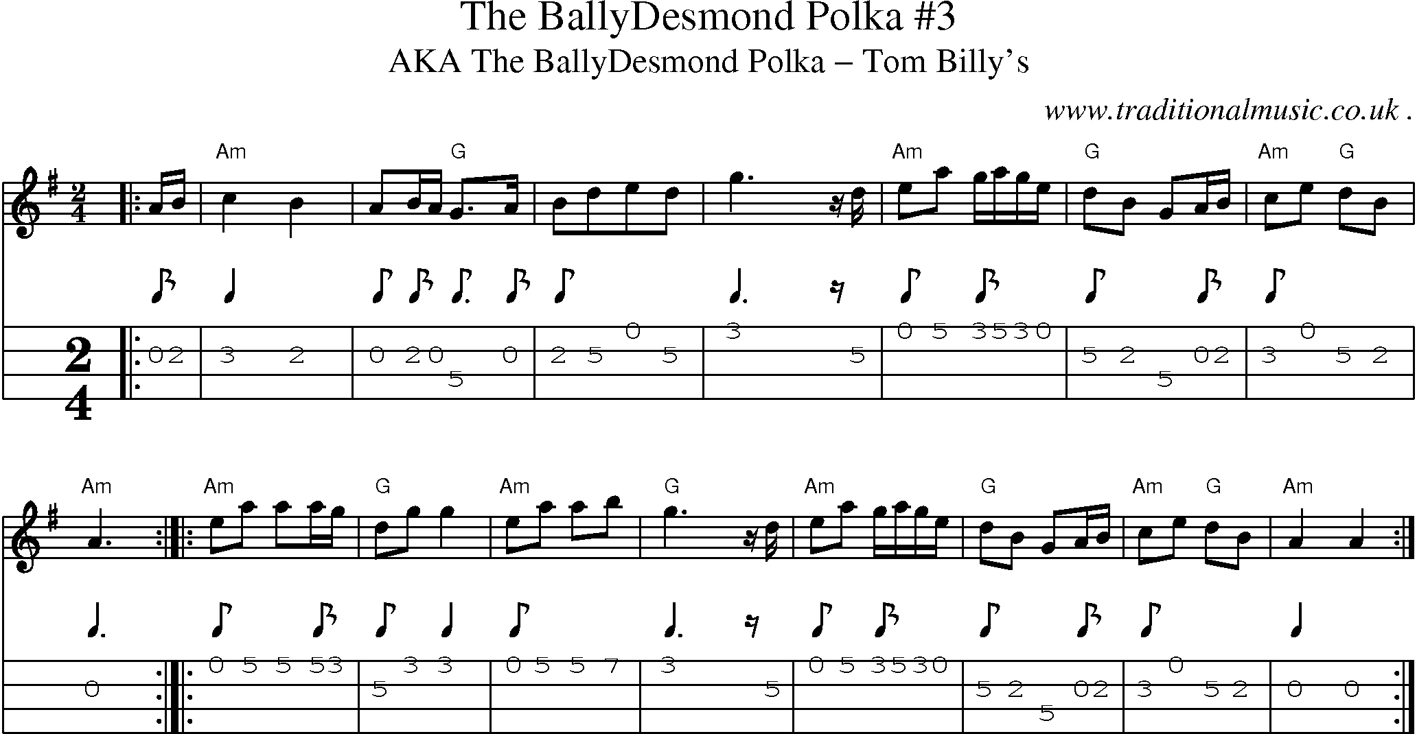 Music Score and Guitar Tabs for The Ballydesmond Polka 3