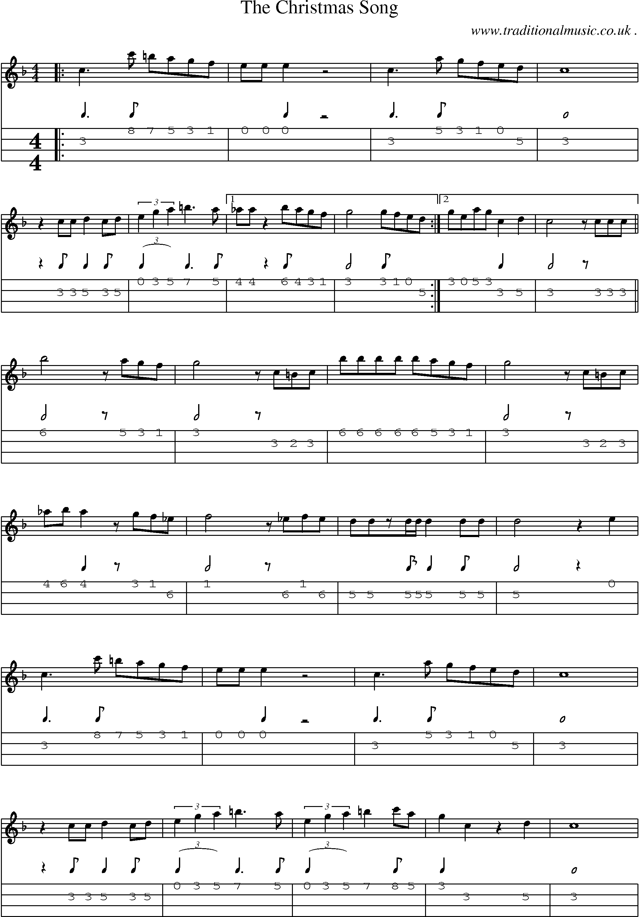 Music Score and Guitar Tabs for The Christmas Song