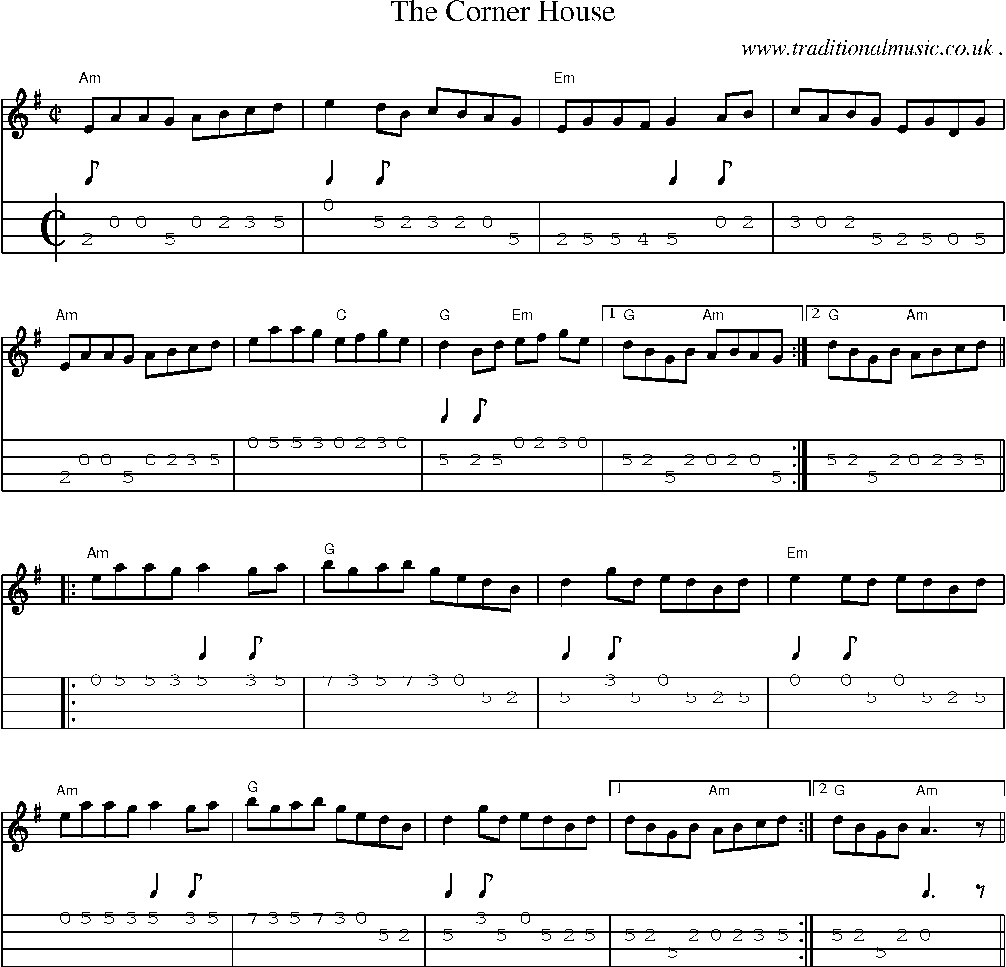 Music Score and Guitar Tabs for The Corner House