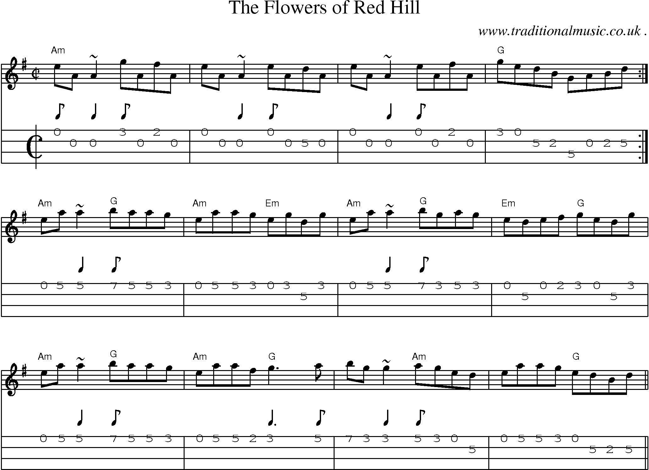 Music Score and Guitar Tabs for The Flowers Of Red Hill