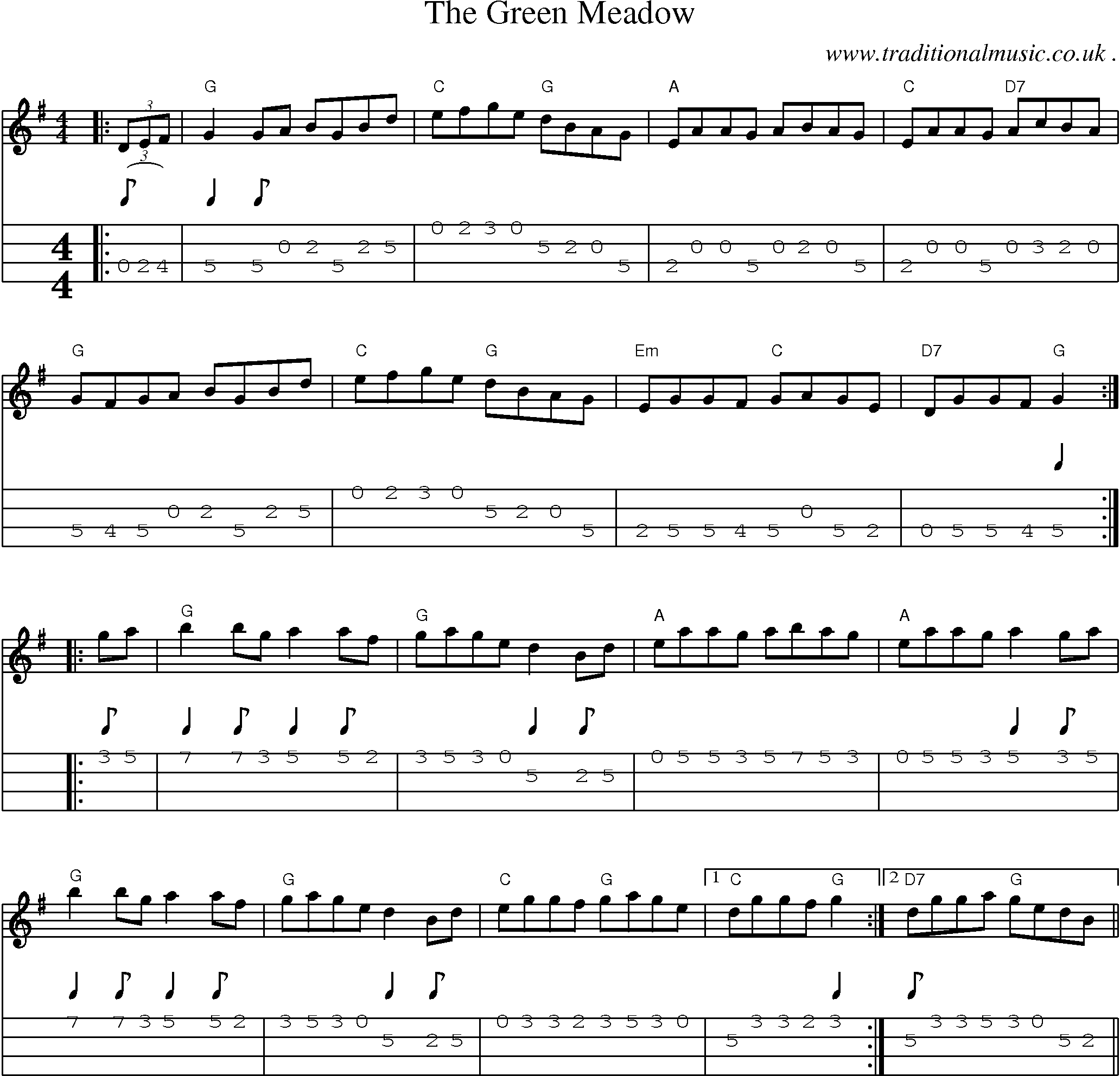 Music Score and Guitar Tabs for The Green Meadow