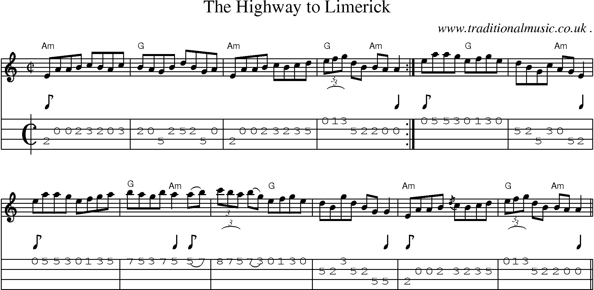 Music Score and Guitar Tabs for The Highway To Limerick