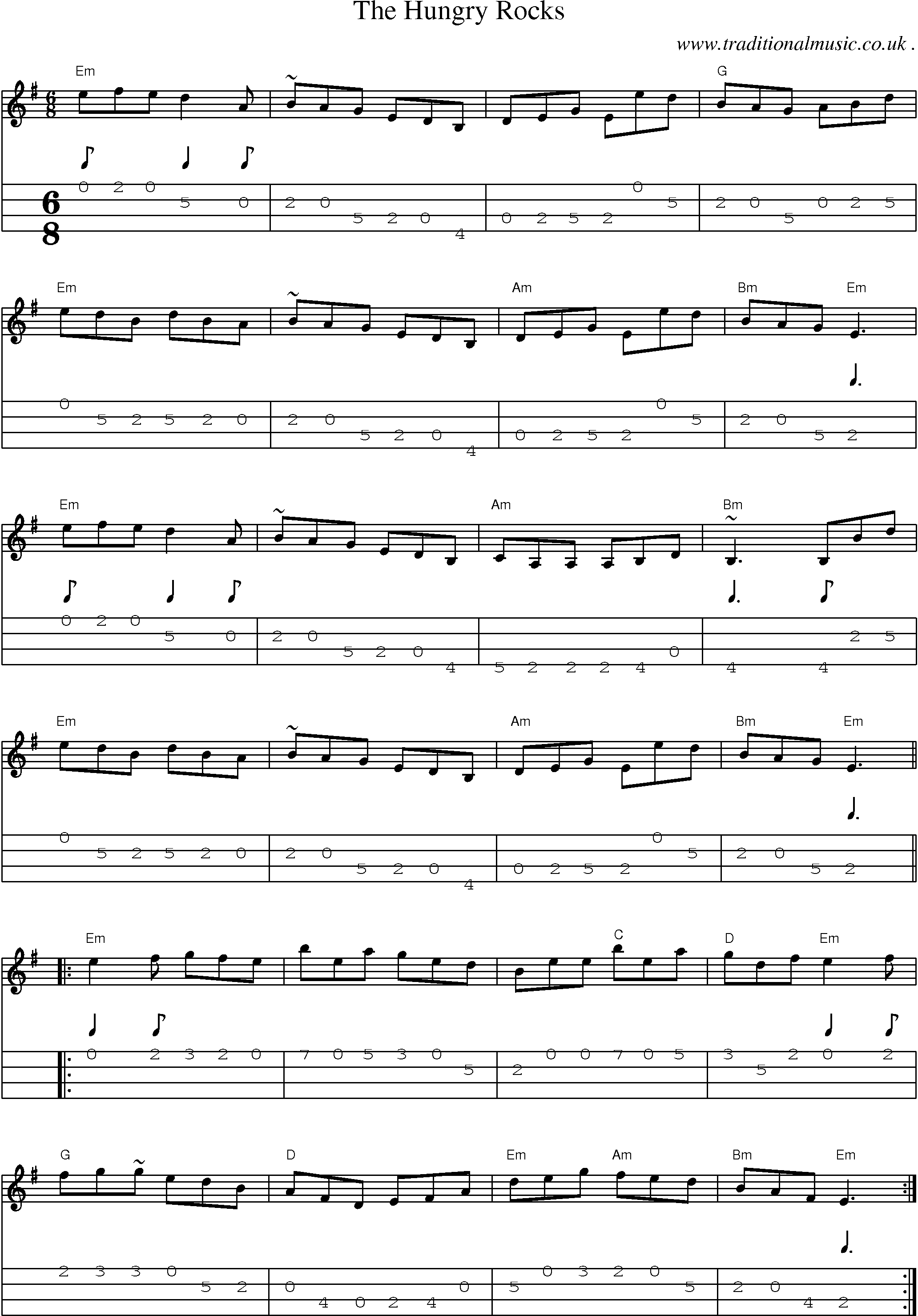 Music Score and Guitar Tabs for The Hungry Rocks