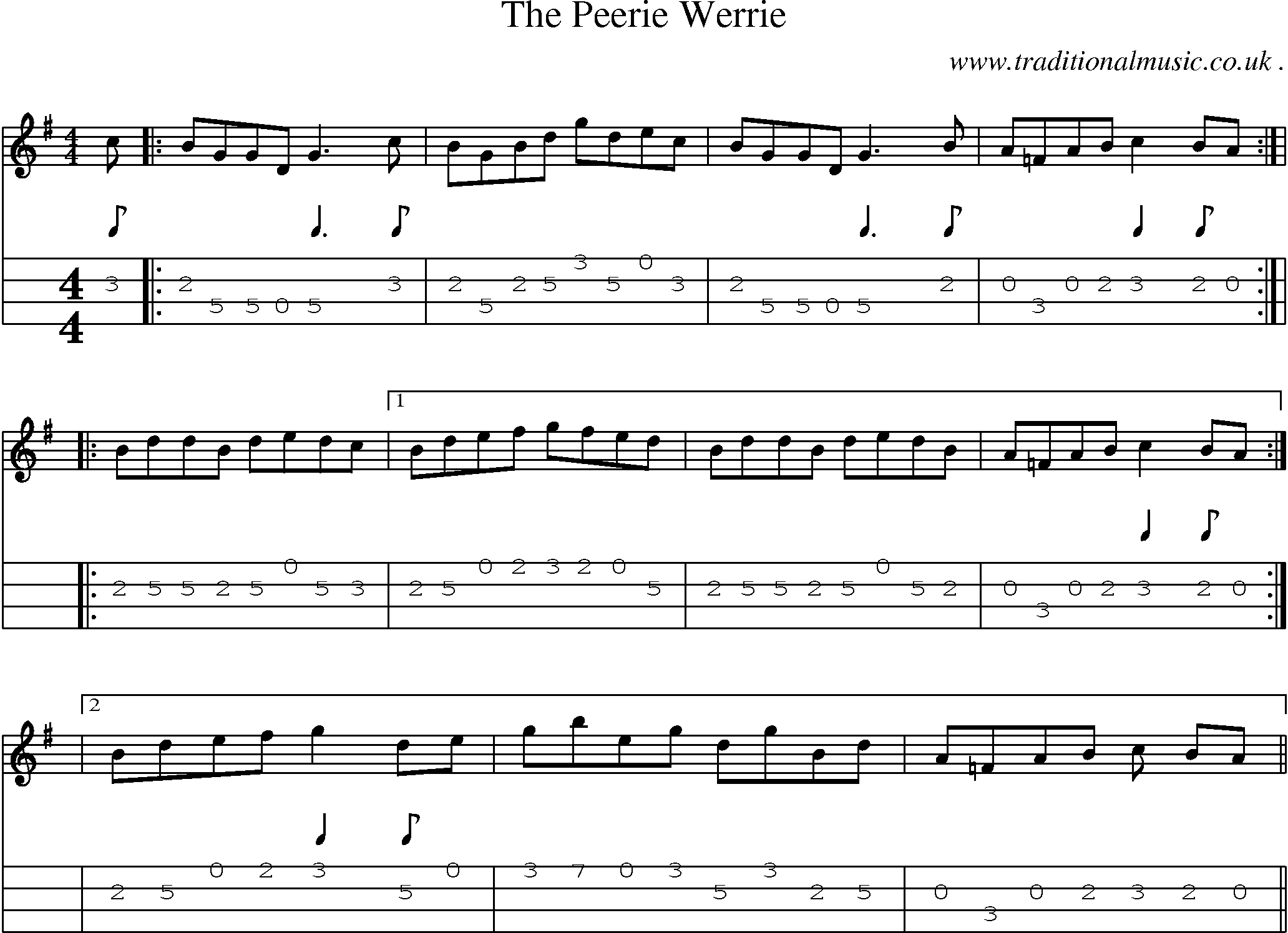 Music Score and Guitar Tabs for The Peerie Werrie