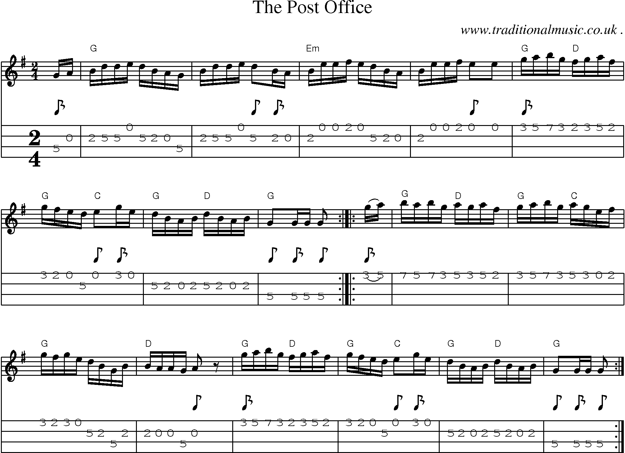 Music Score and Guitar Tabs for The Post Office