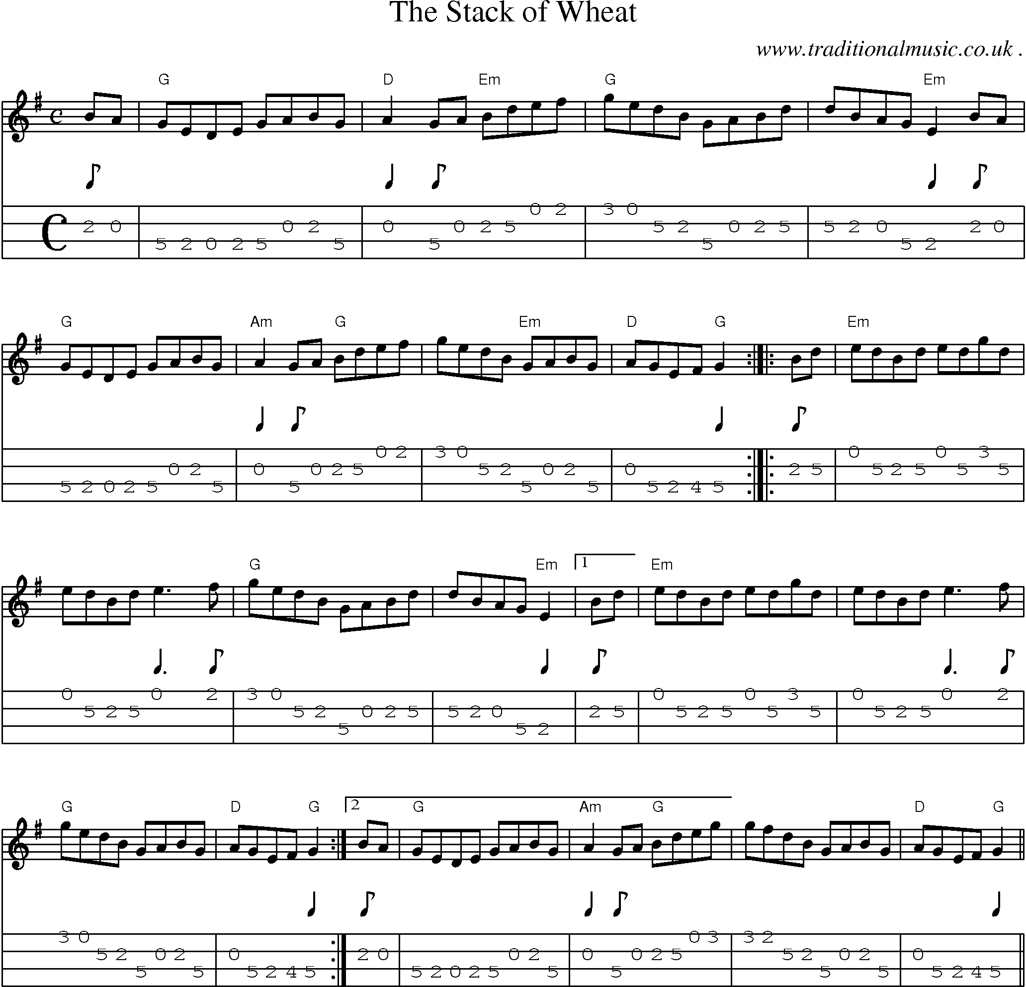 Music Score and Guitar Tabs for The Stack Of Wheat