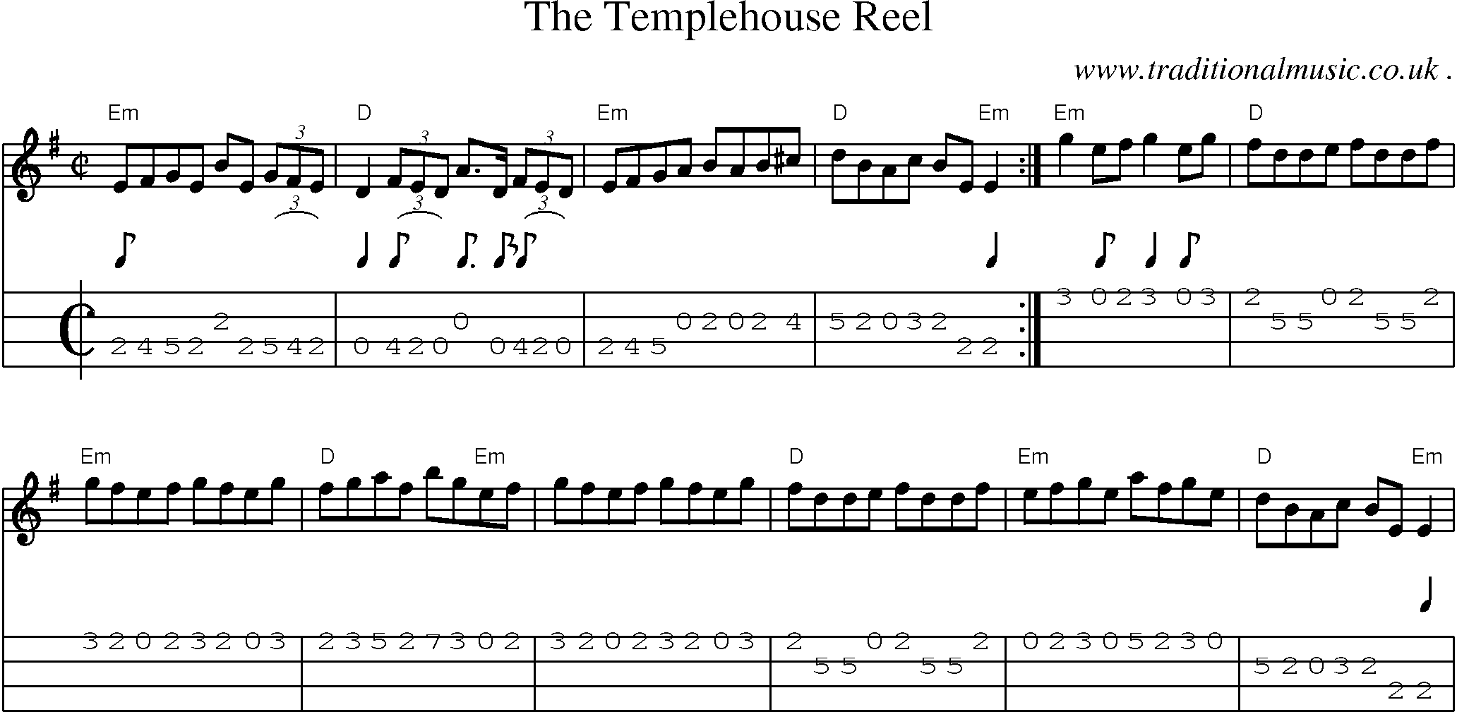 Music Score and Guitar Tabs for The Templehouse Reel