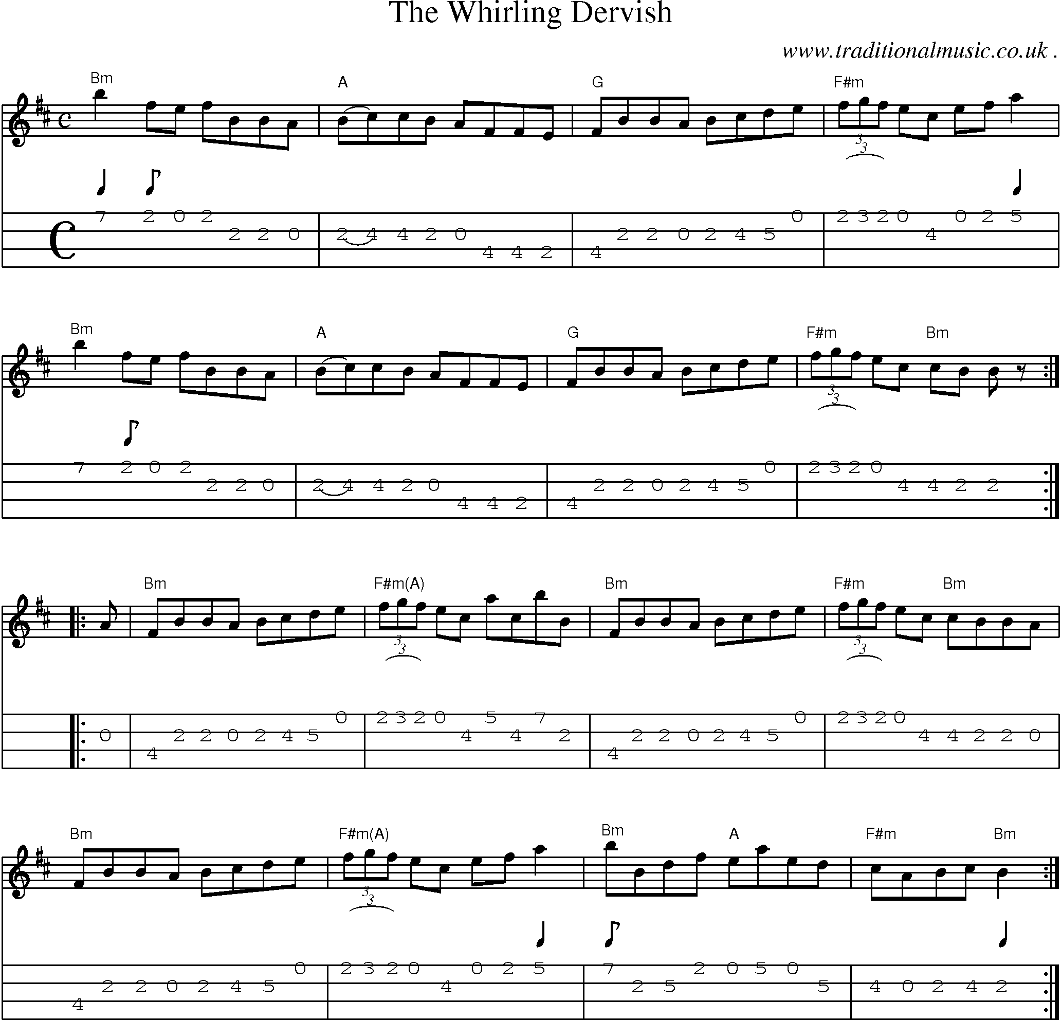 Music Score and Guitar Tabs for The Whirling Dervish