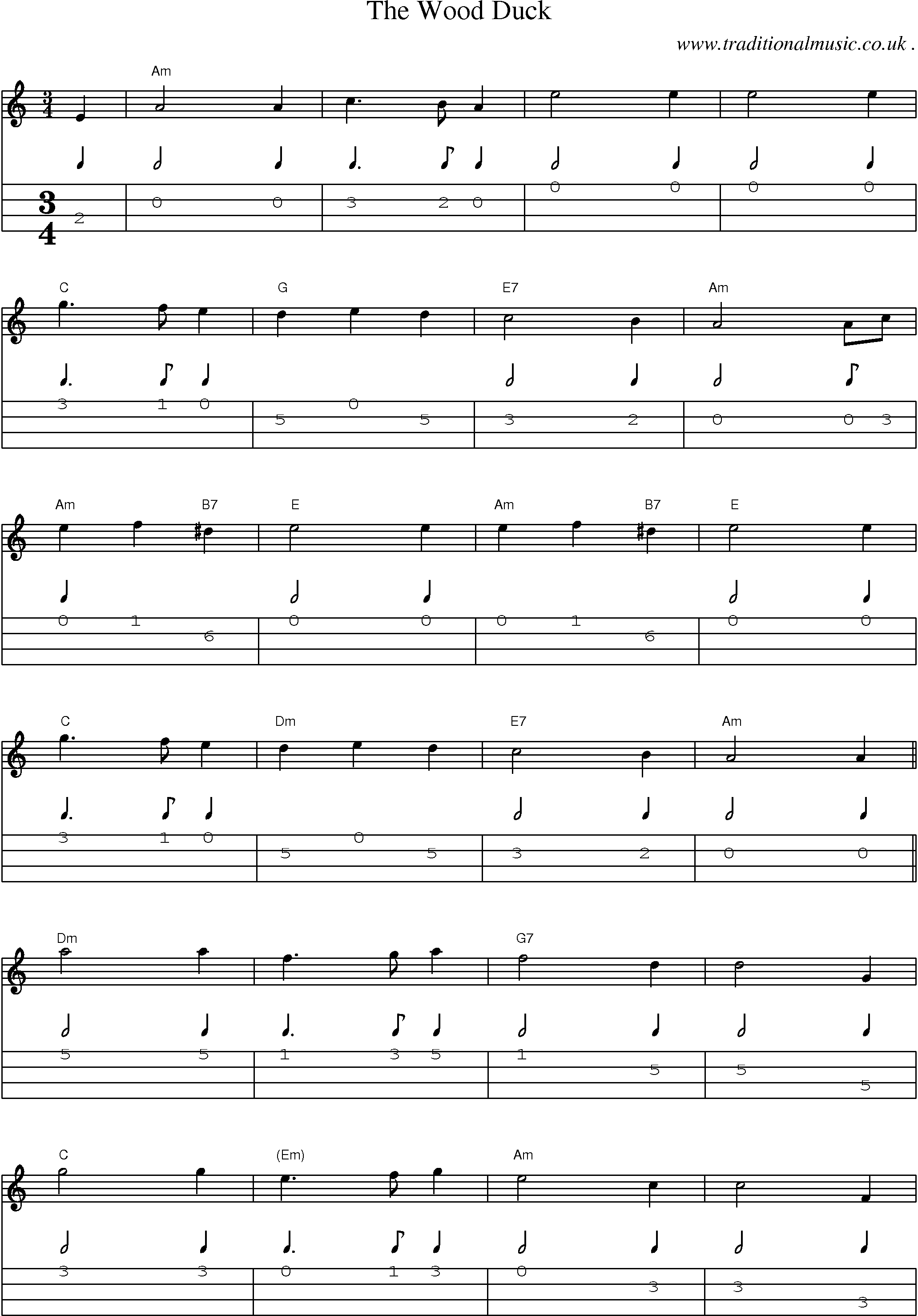 Music Score and Guitar Tabs for The Wood Duck
