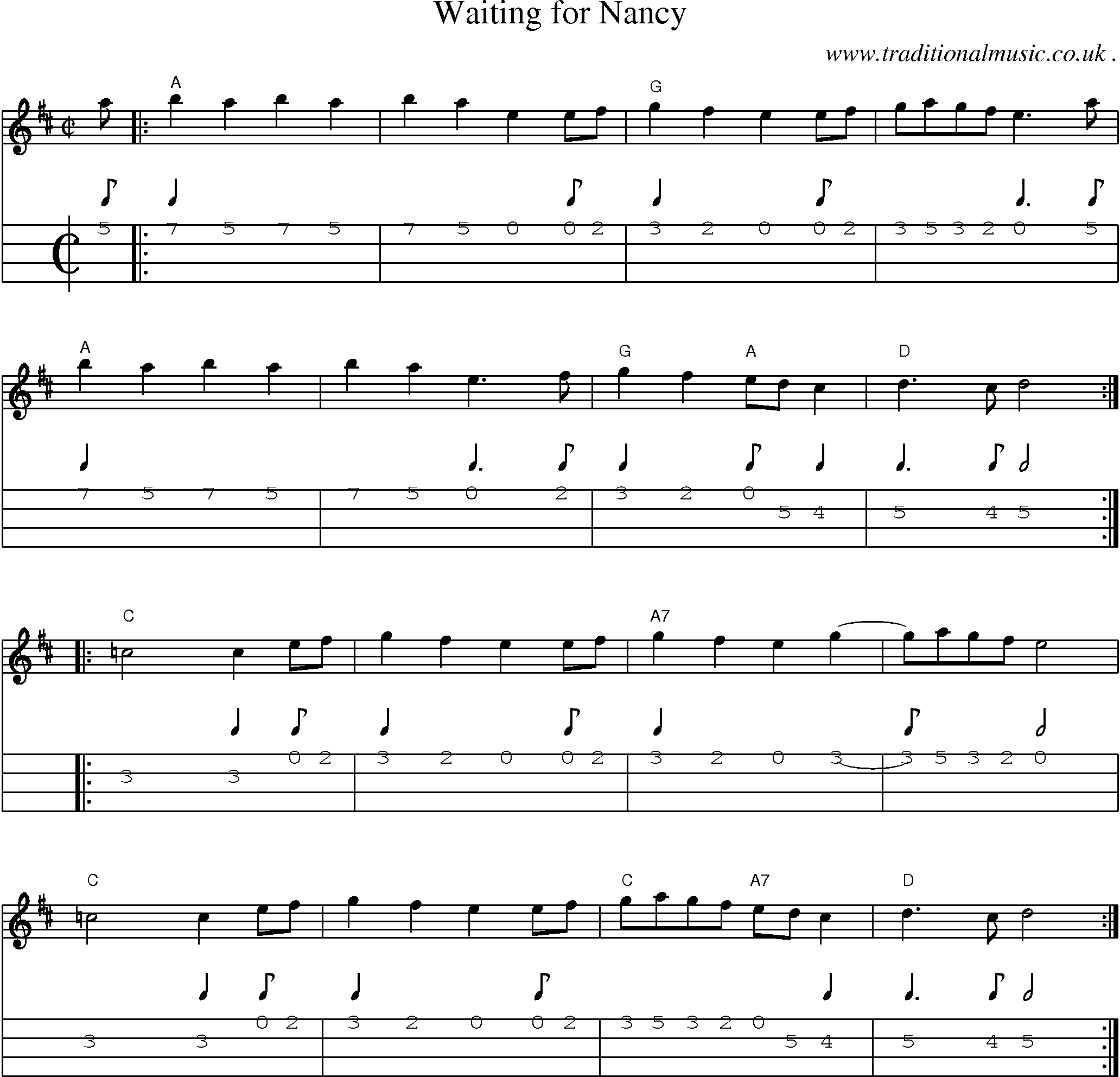 Music Score and Guitar Tabs for Waiting For Nancy