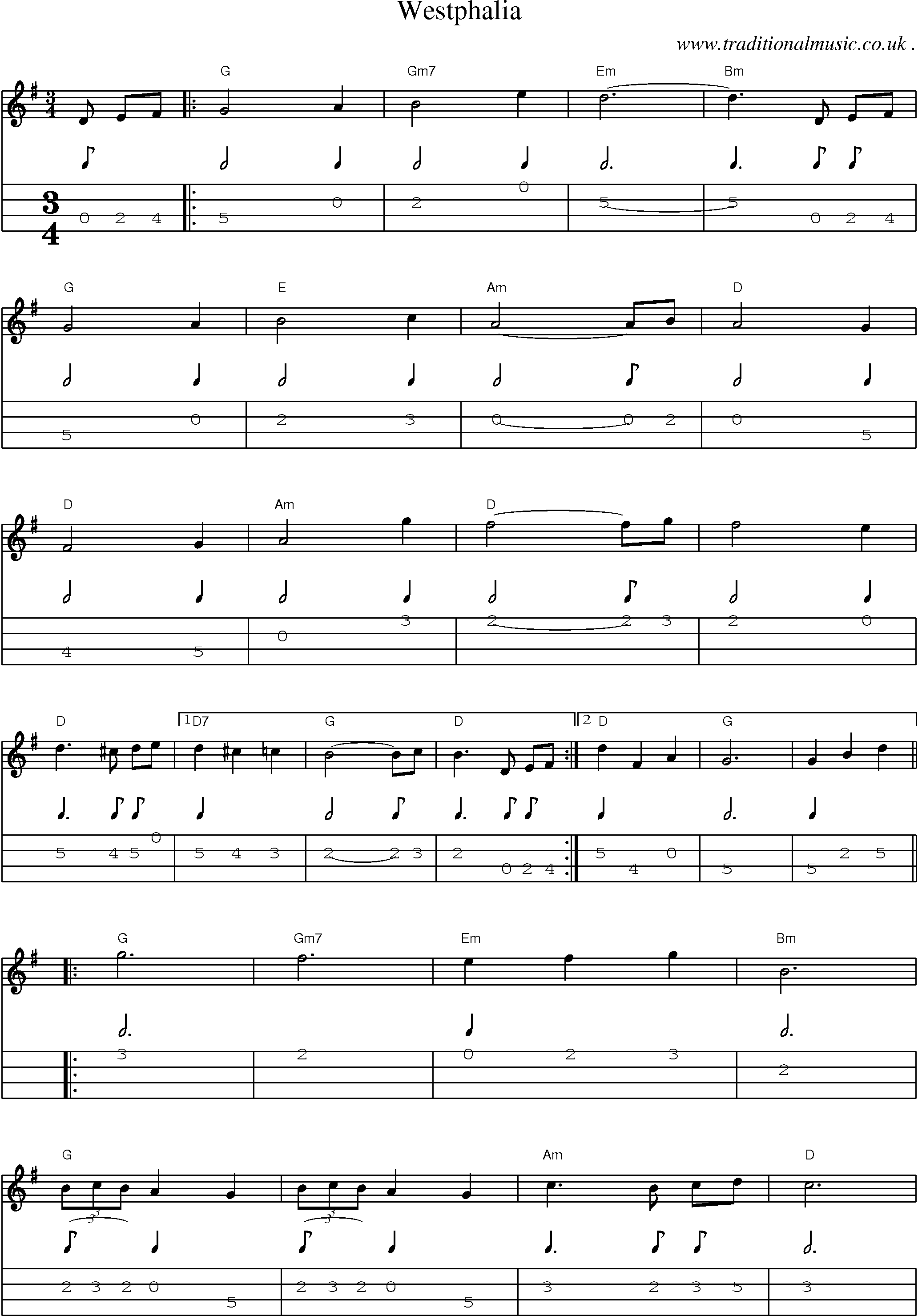 Music Score and Guitar Tabs for Westphalia