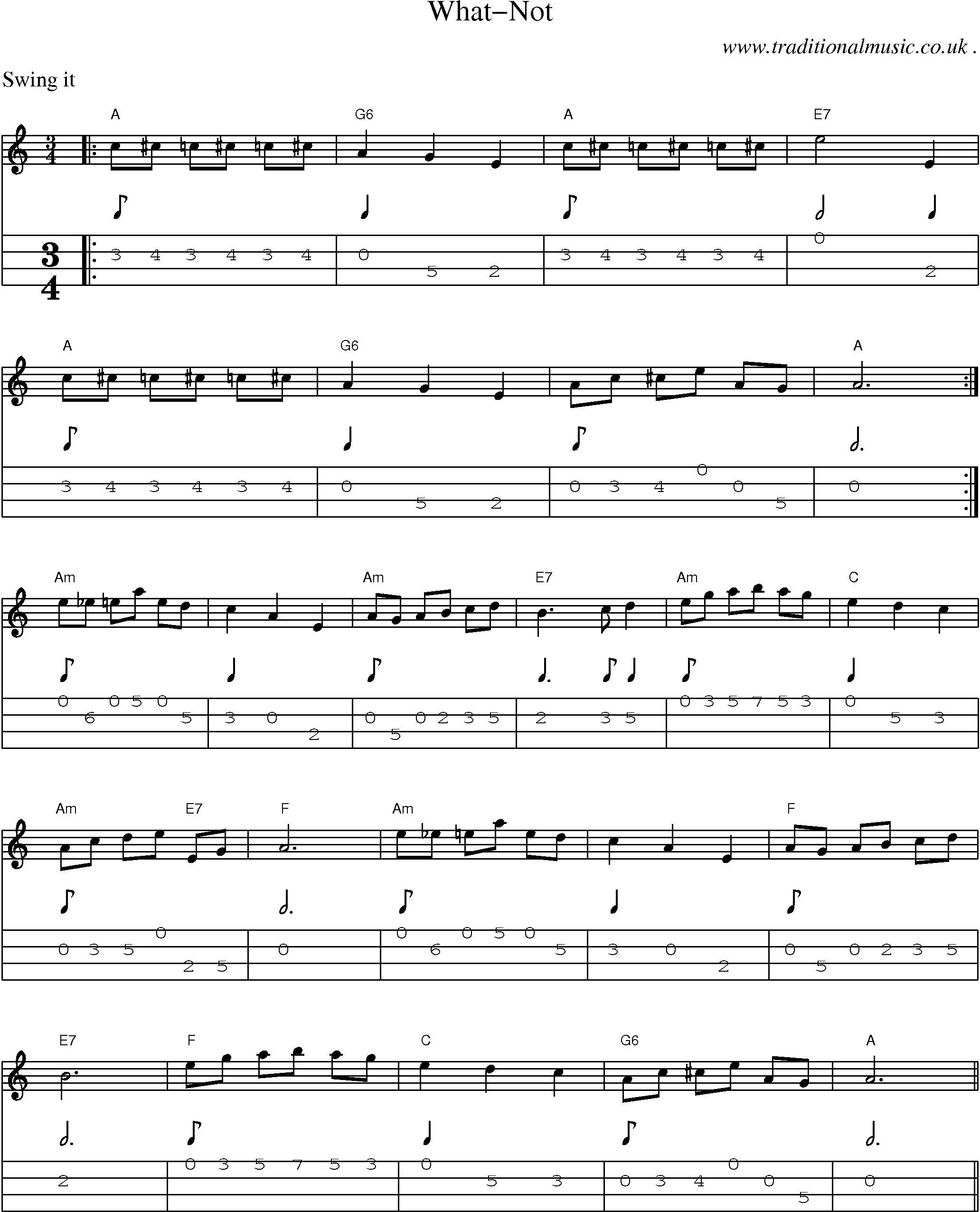 Music Score and Guitar Tabs for What-not