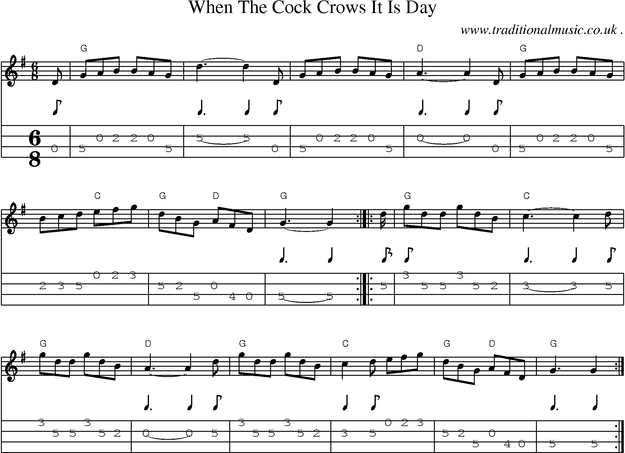 Music Score and Guitar Tabs for When The Cock Crows It Is Day