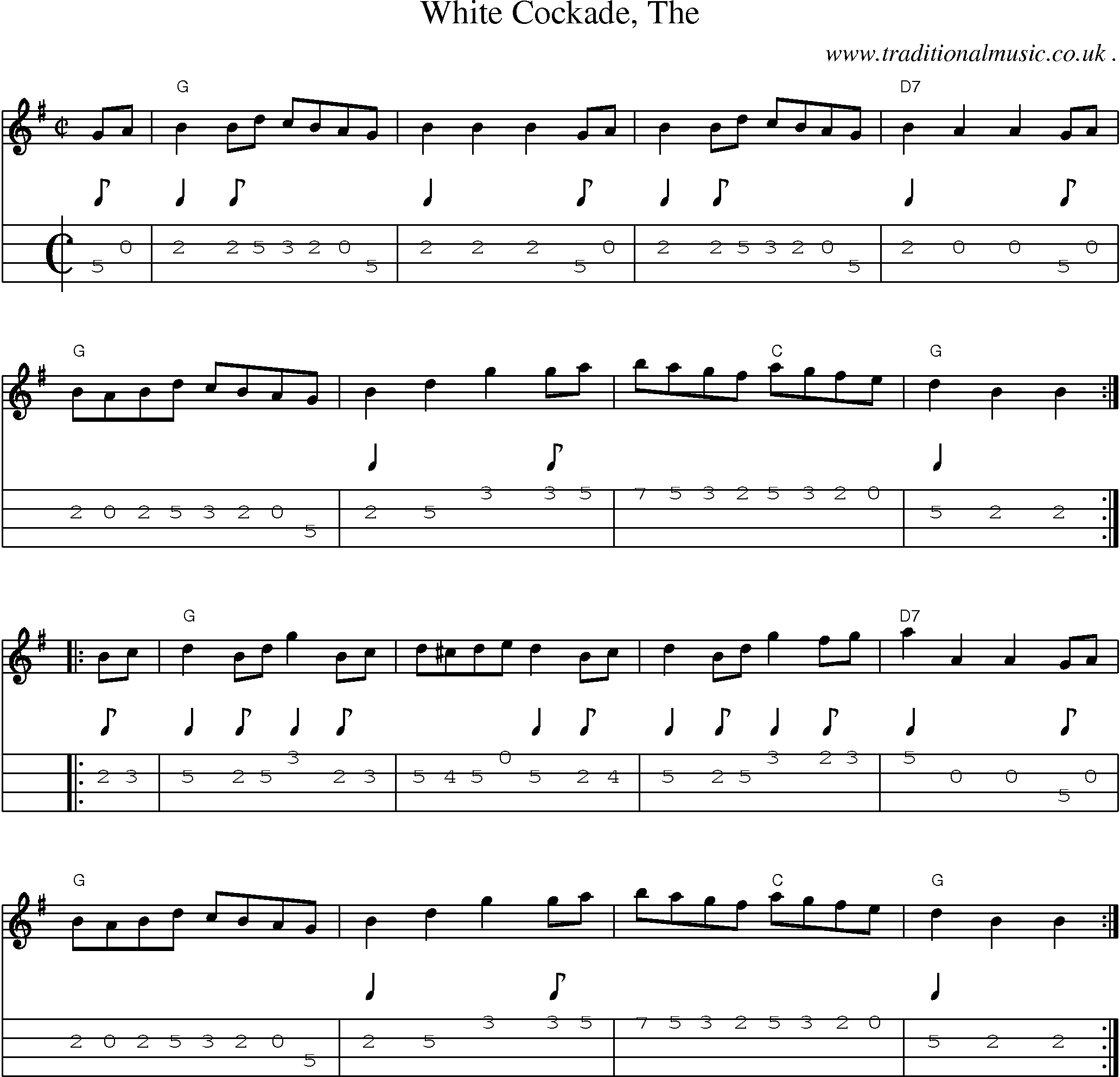 Music Score and Guitar Tabs for White Cockade The