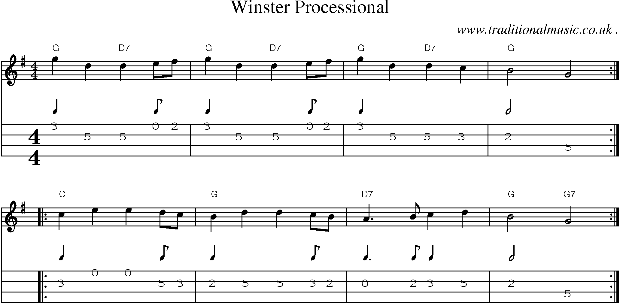 Music Score and Guitar Tabs for Winster Processional