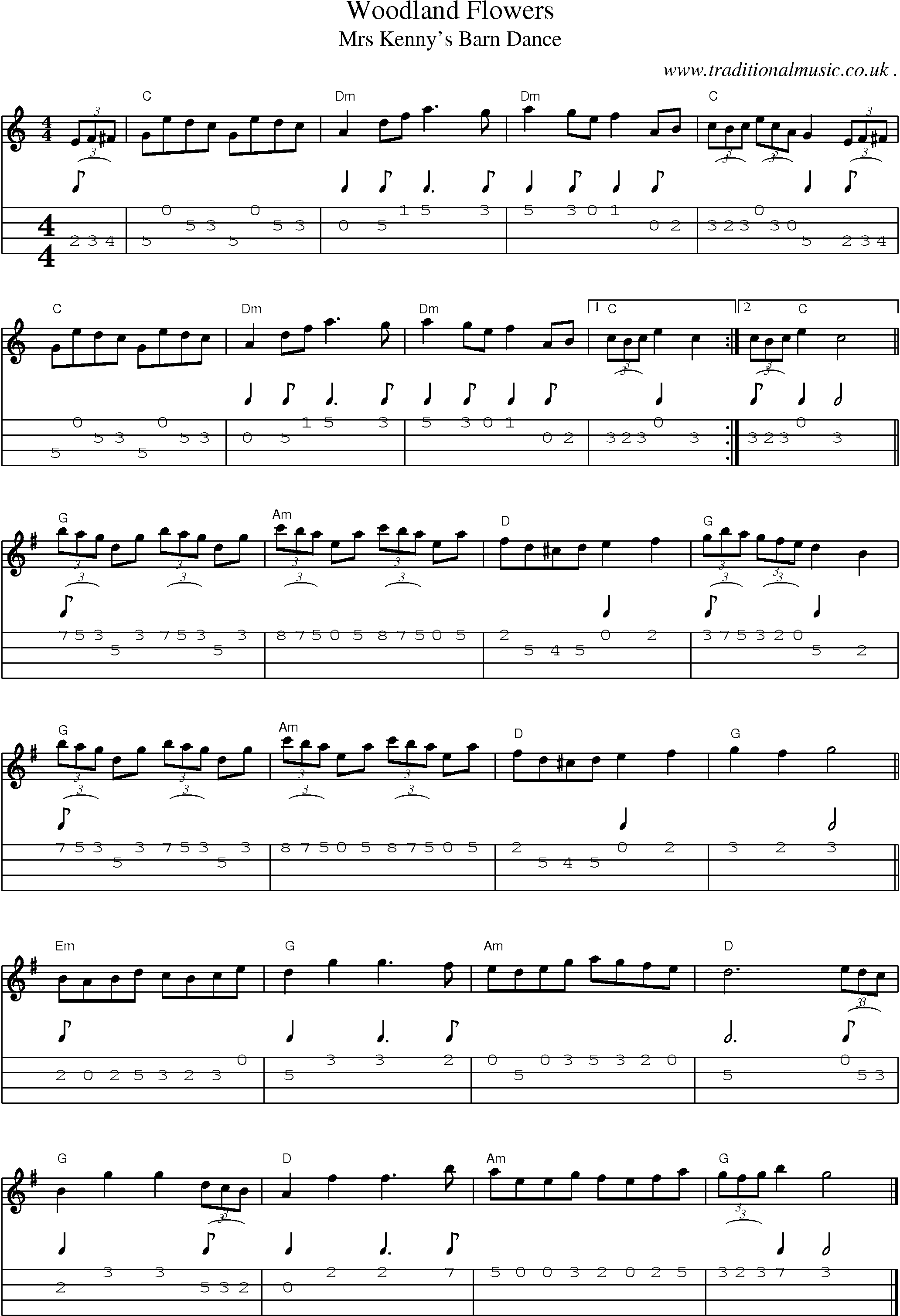 Music Score and Guitar Tabs for Woodland Flowers