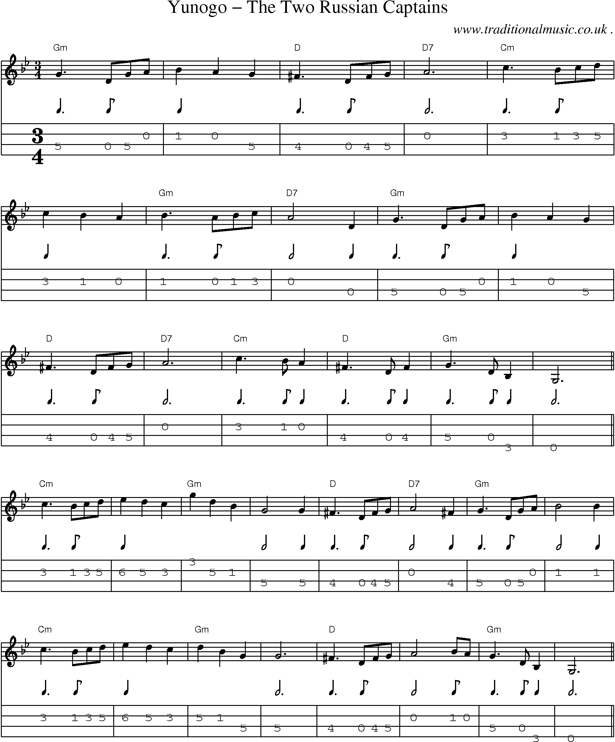 Music Score and Guitar Tabs for Yunogo The Two Russian Captains