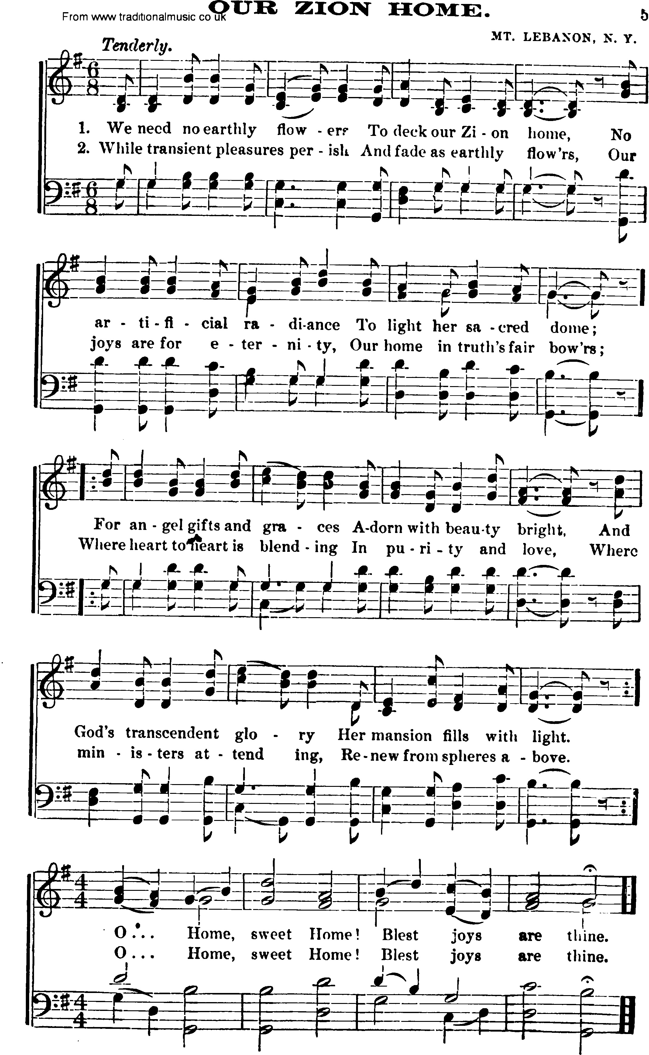 Shaker Music collection, Hymn: Our Zion Home, sheetmusic and PDF