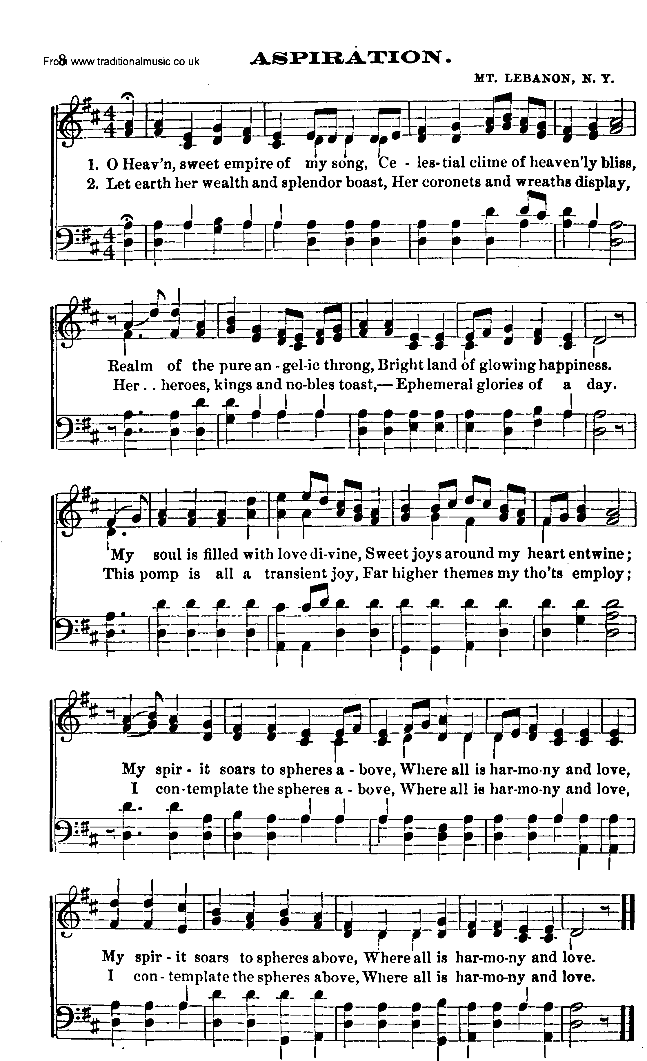 Shaker Music collection, Hymn: Aspiration, sheetmusic and PDF