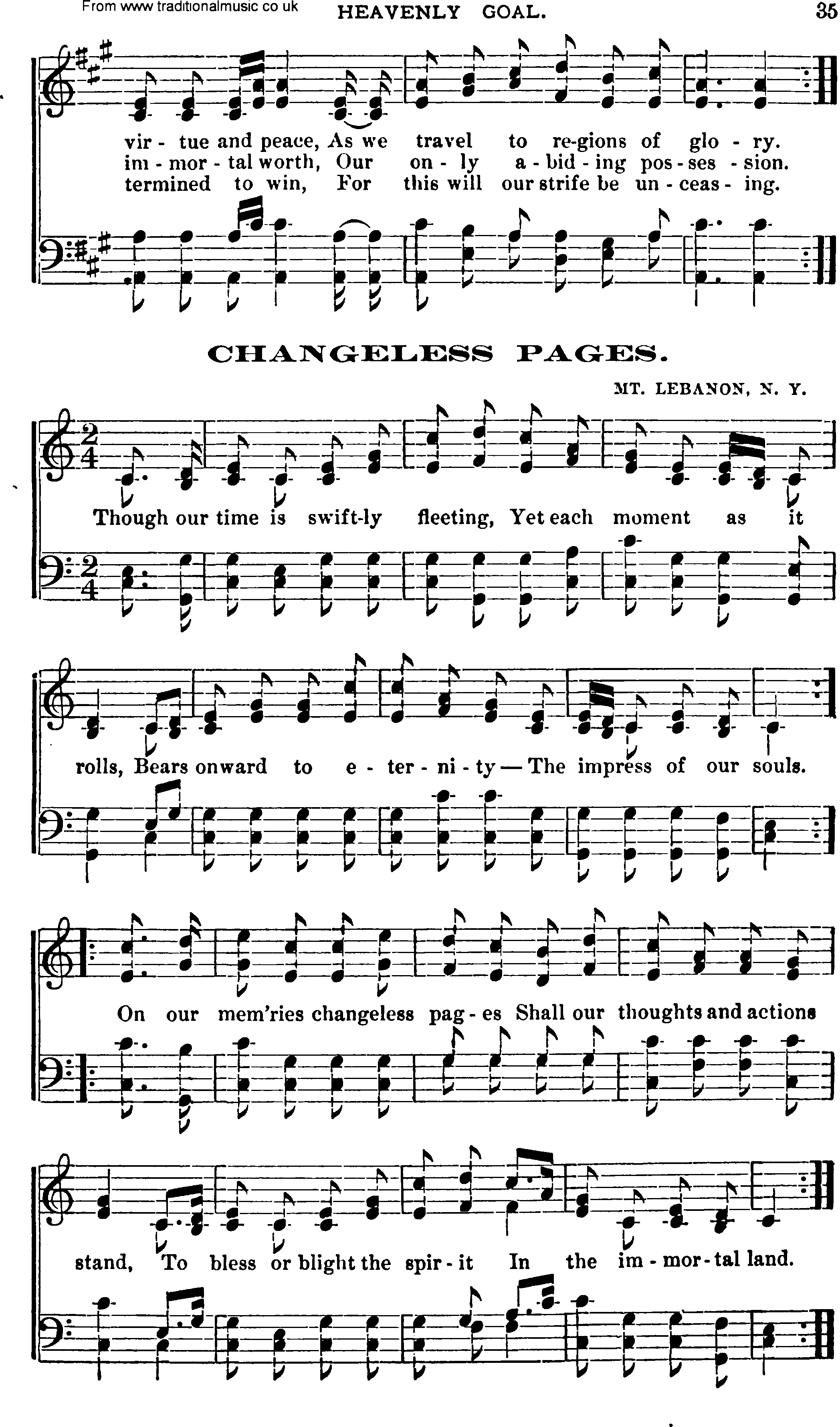 Shaker Music collection, Hymn: Changeless Pages, sheetmusic and PDF