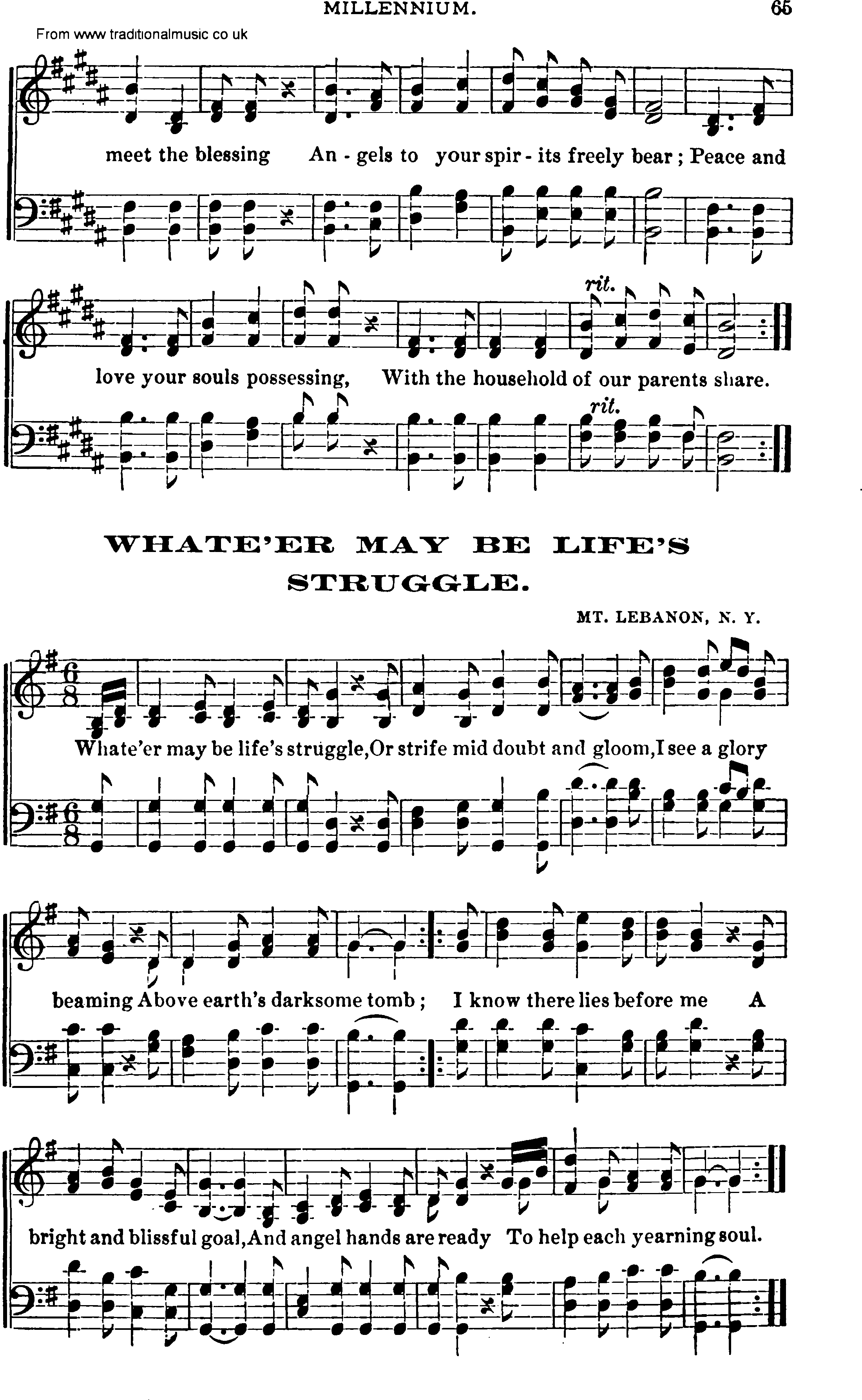 Shaker Music collection, Hymn: Whate'er May Be Life's Struggle, sheetmusic and PDF