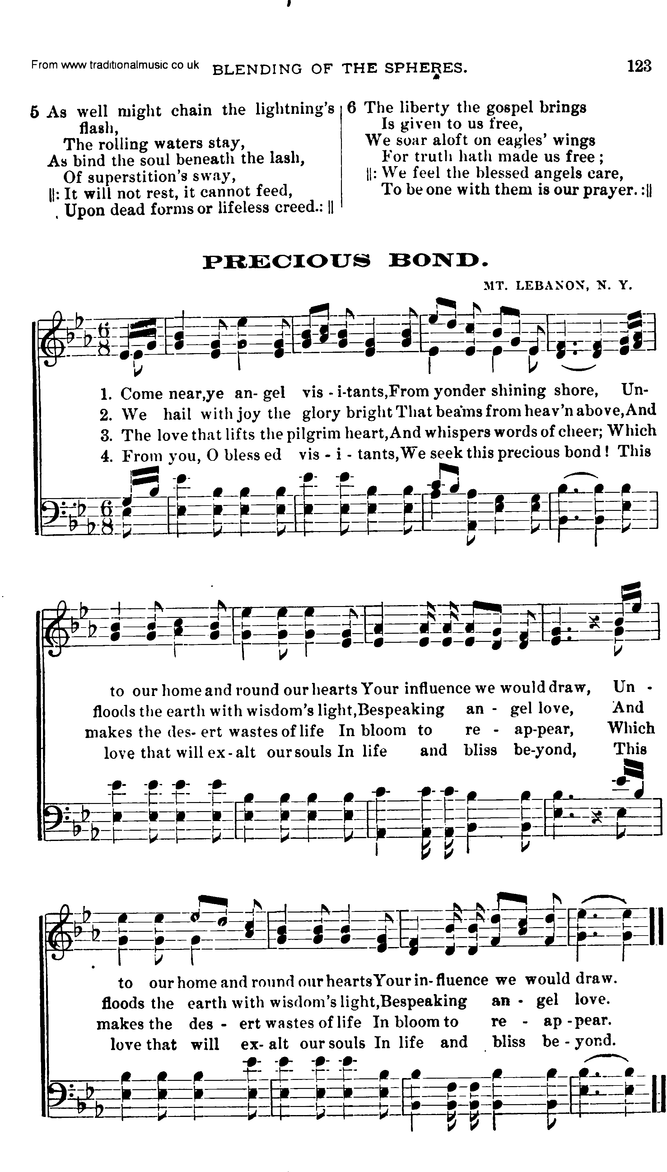 Shaker Music collection, Hymn: Precious Bond, sheetmusic and PDF