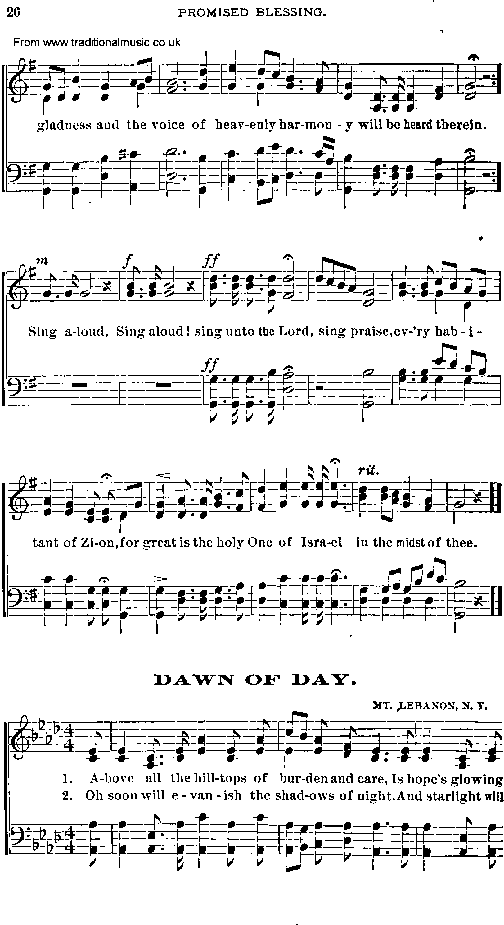 Shaker Music collection, Hymn: dawn of day, sheetmusic and PDF