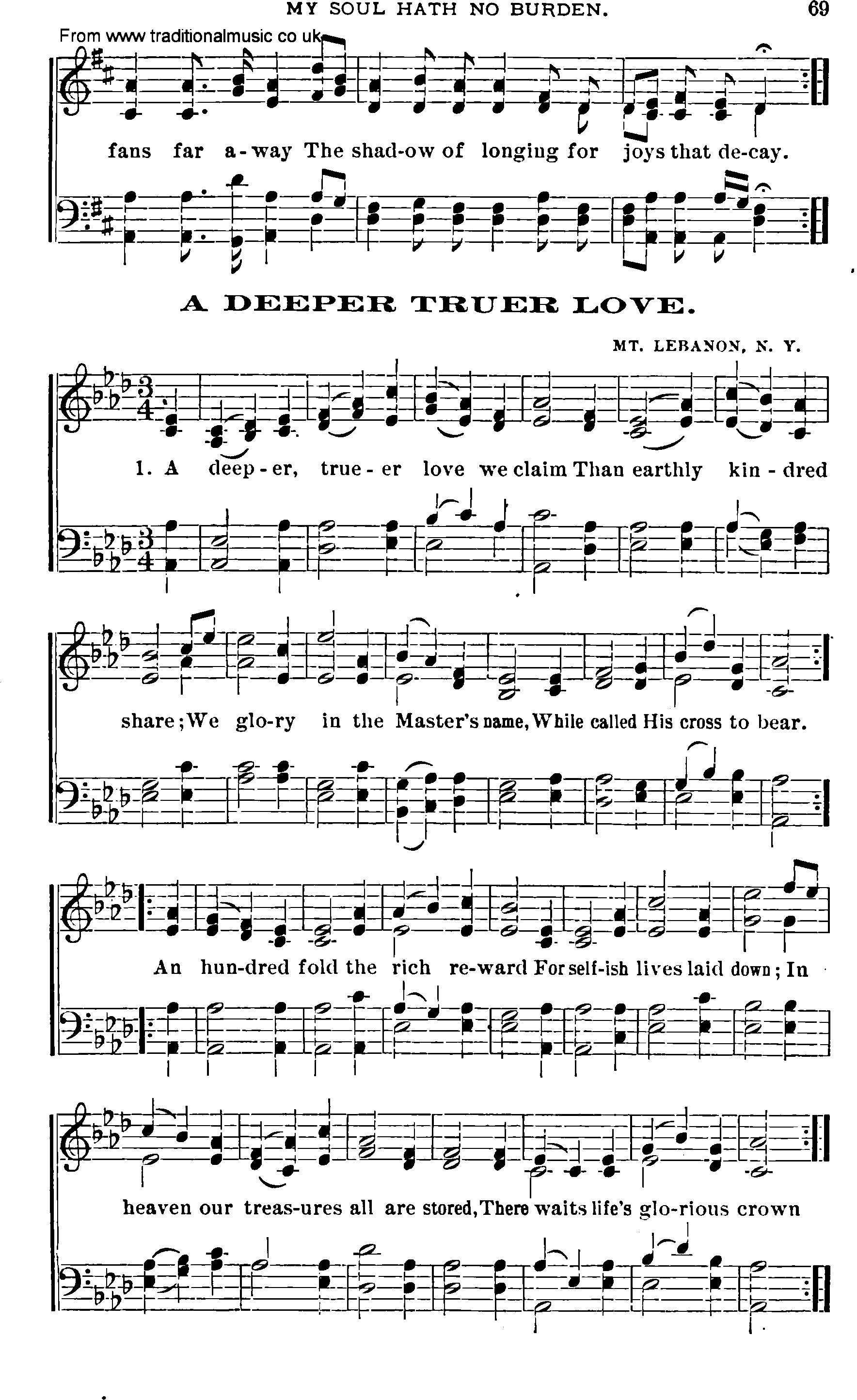 Shaker Music collection, Hymn: a deeper truer love, sheetmusic and PDF