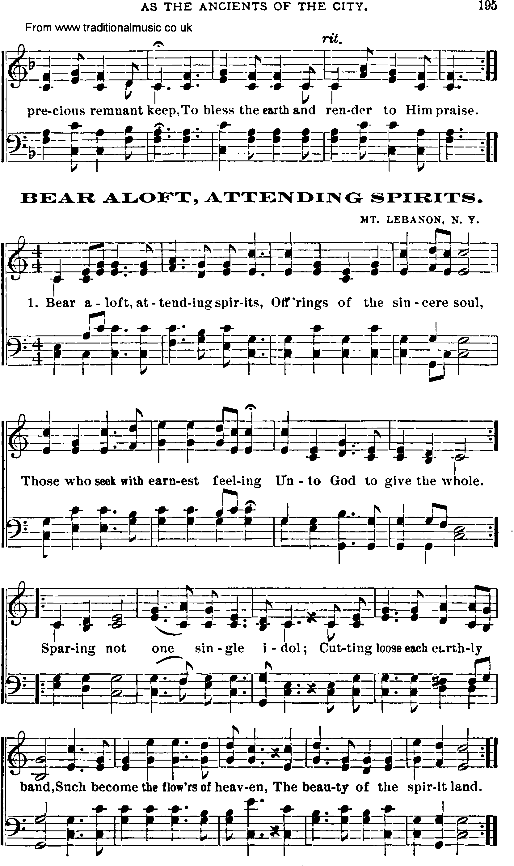 Shaker Music collection, Hymn: bear alft attending spirits, sheetmusic and PDF