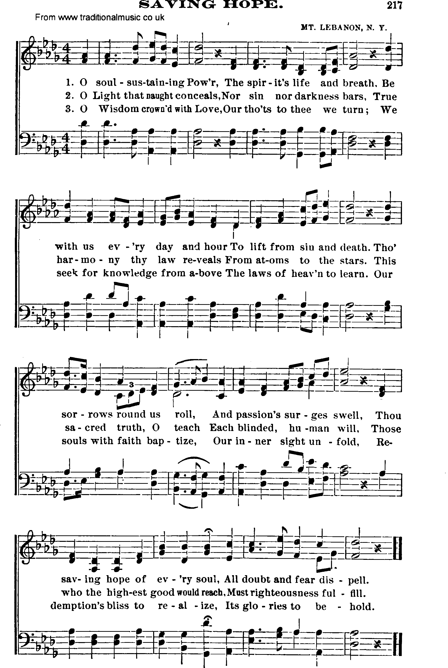 Shaker Music collection, Hymn: saving hope, sheetmusic and PDF