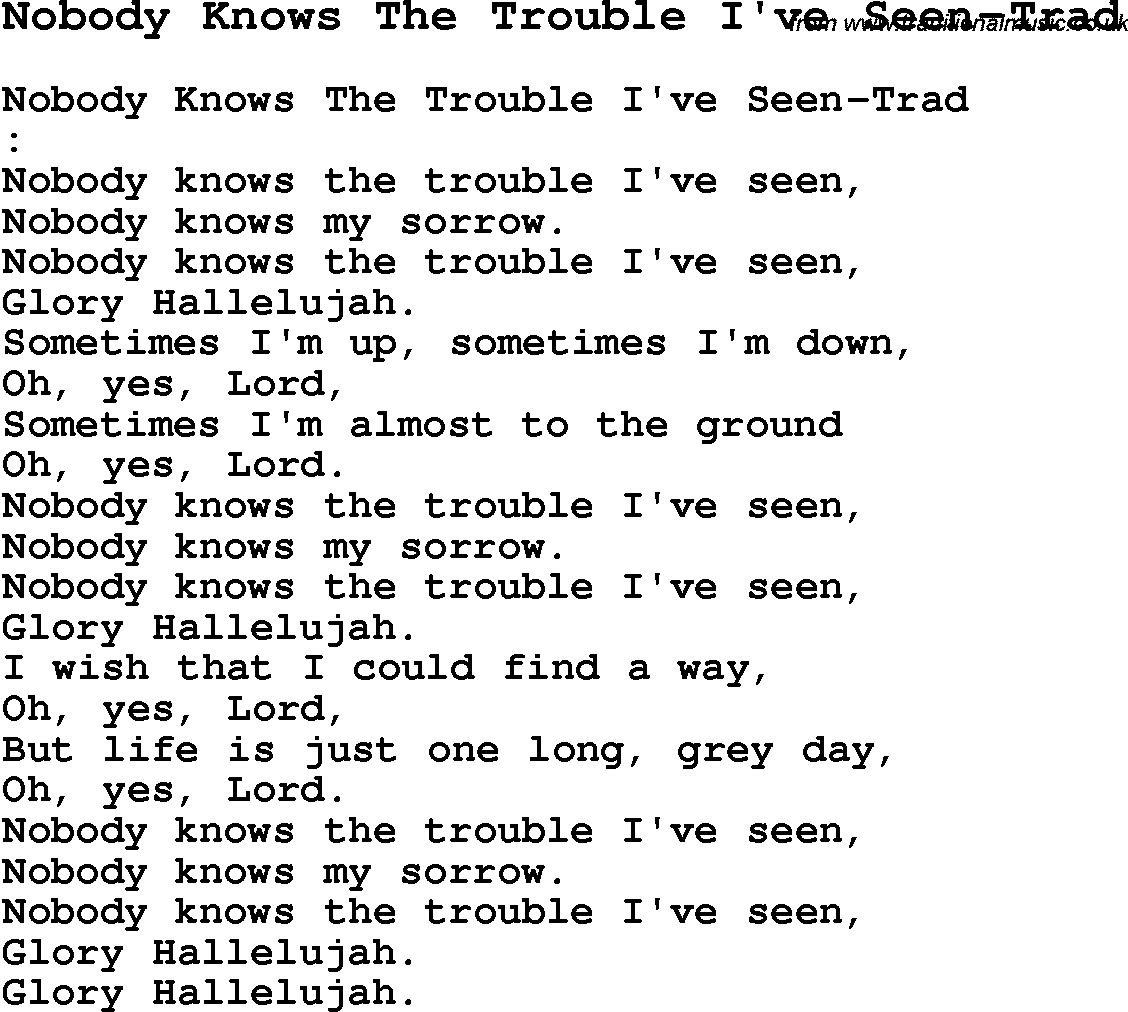 Skiffle Song Lyrics for Nobody Knows The Trouble I've Seen-Trad.