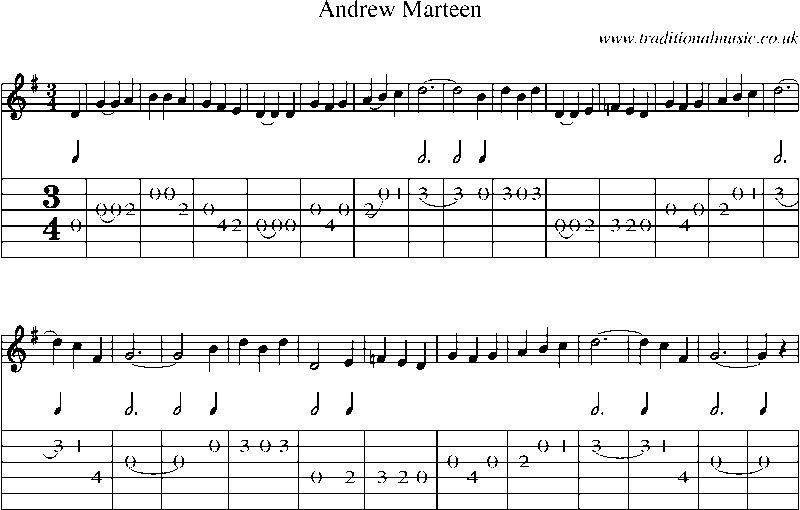 Guitar Tab and Sheet Music for Andrew Marteen